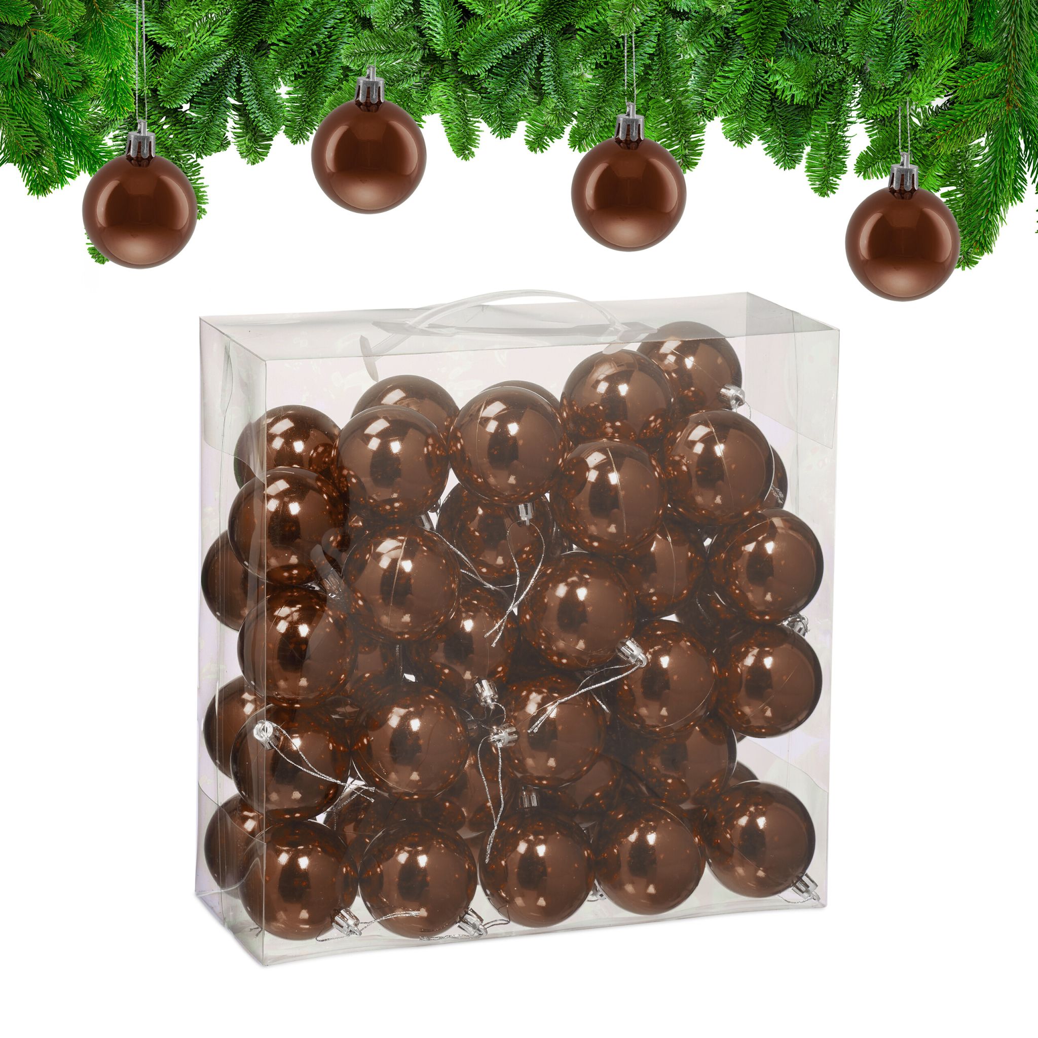 Weihnachtskugeln im 50er-Set Glänzend Braun-Silber