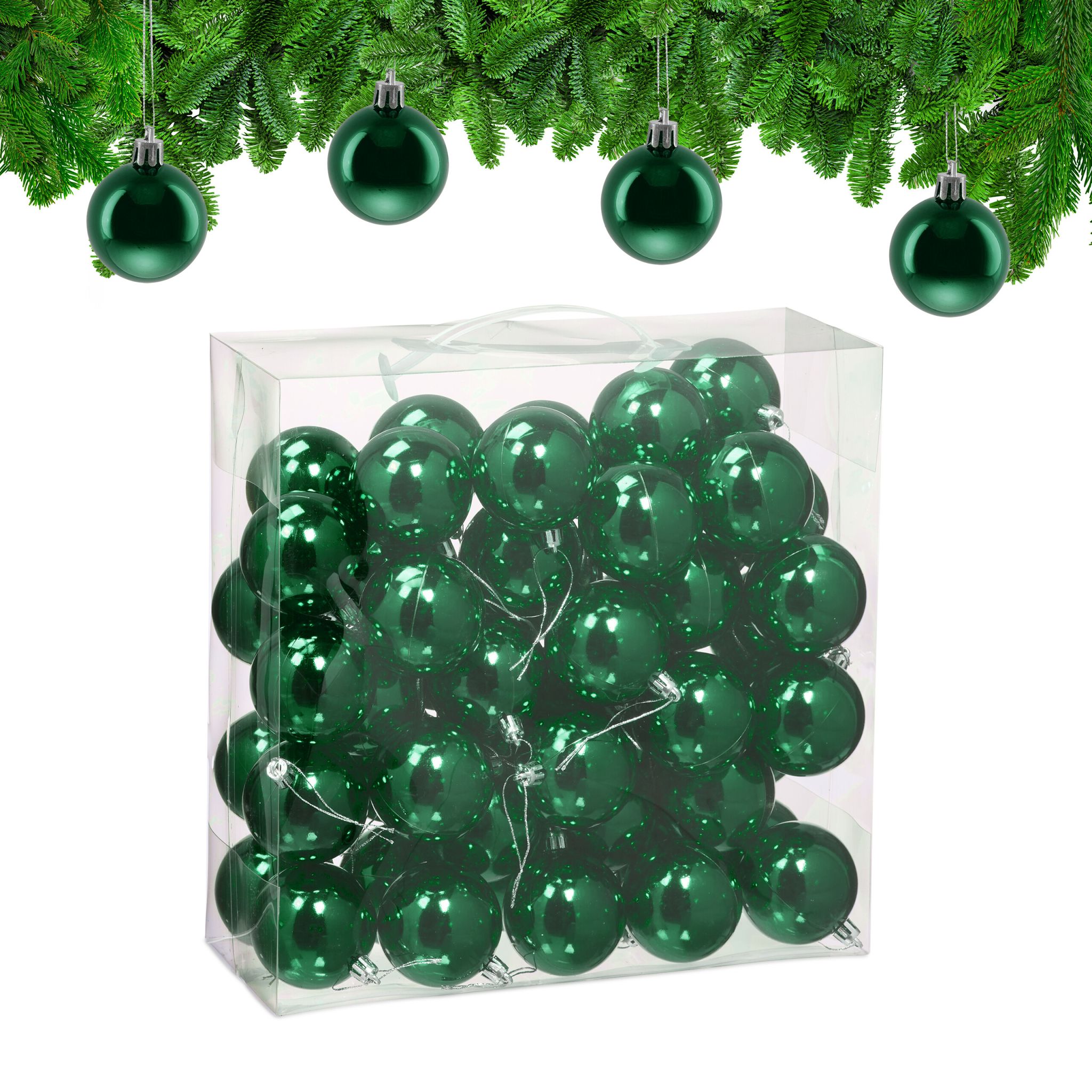 Weihnachtskugeln im 50er-Set Glänzend Dunkelgrün-Silber