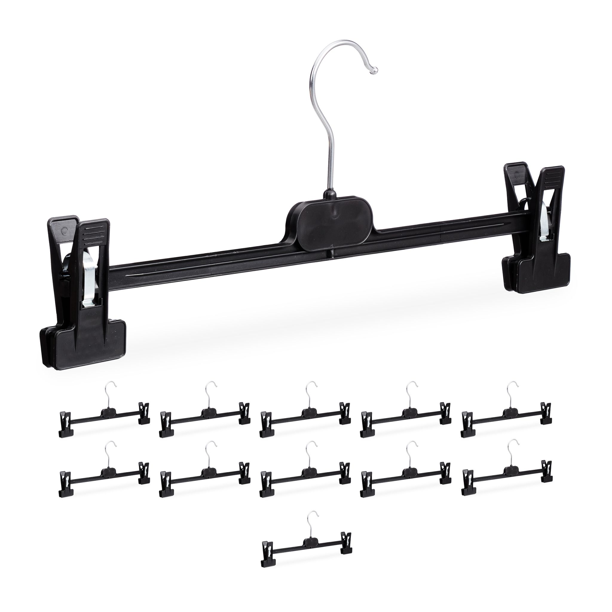 Hosenbügel Kunststoff 12er-Set Schwarz-Silber