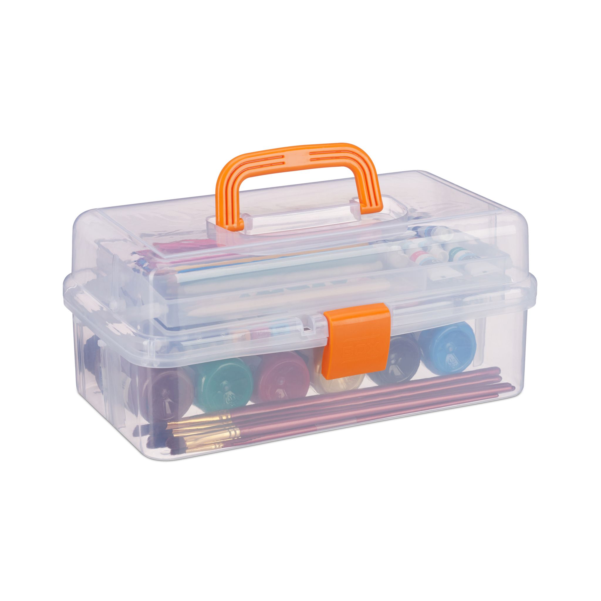 Aufbewahrungsbox mit 9 Fächern Orange-Transparent