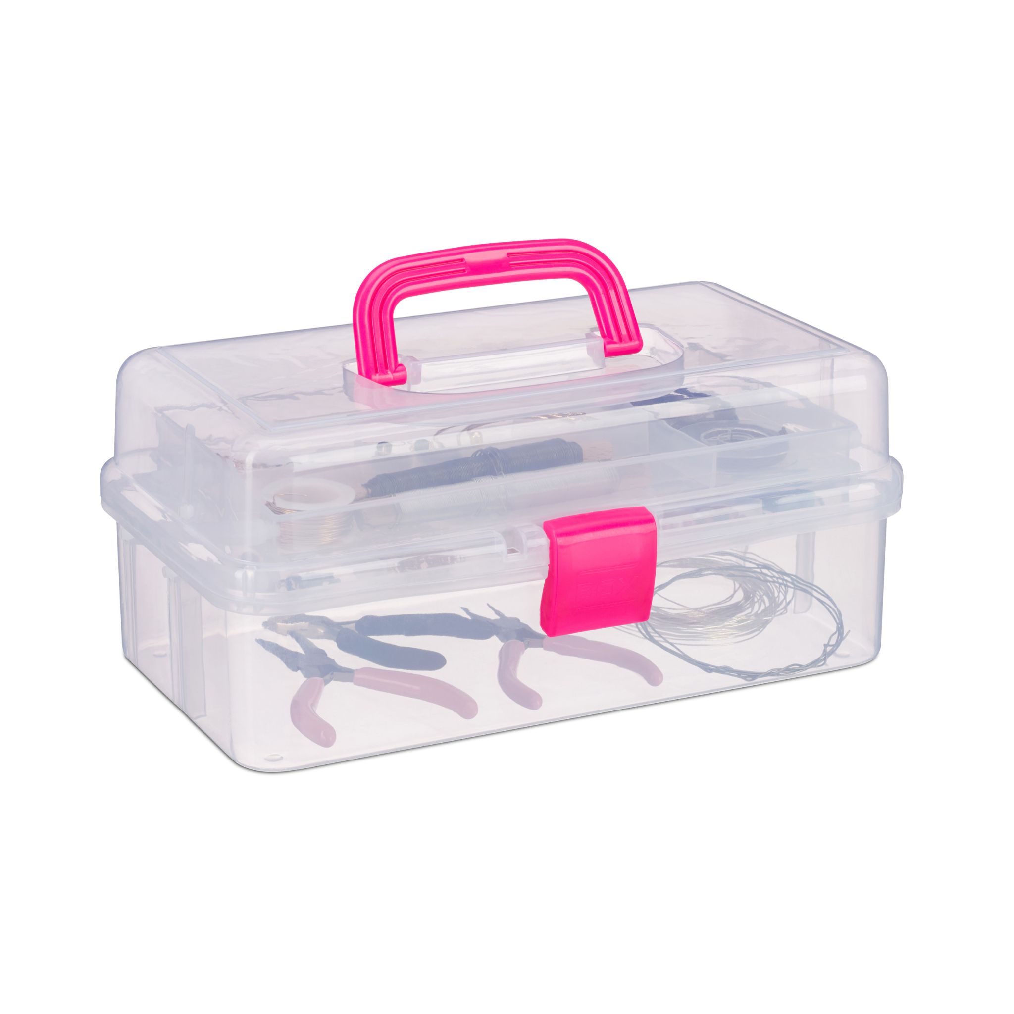 Aufbewahrungsbox mit 9 Fächern Pink-Transparent