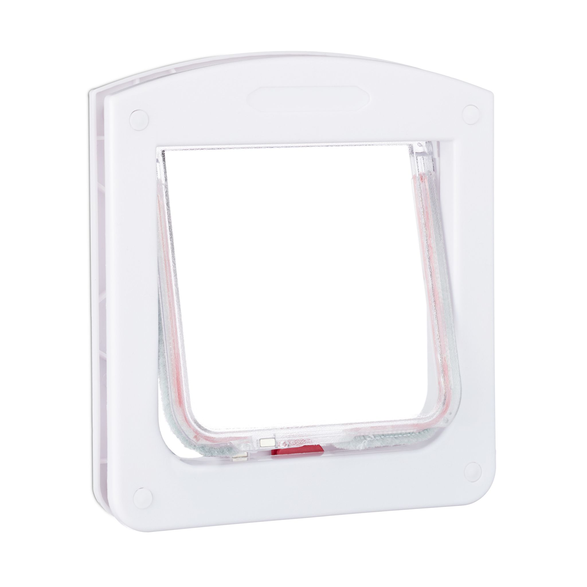 Haustierklappe 4 Wege Weiss-Rot-Transparent