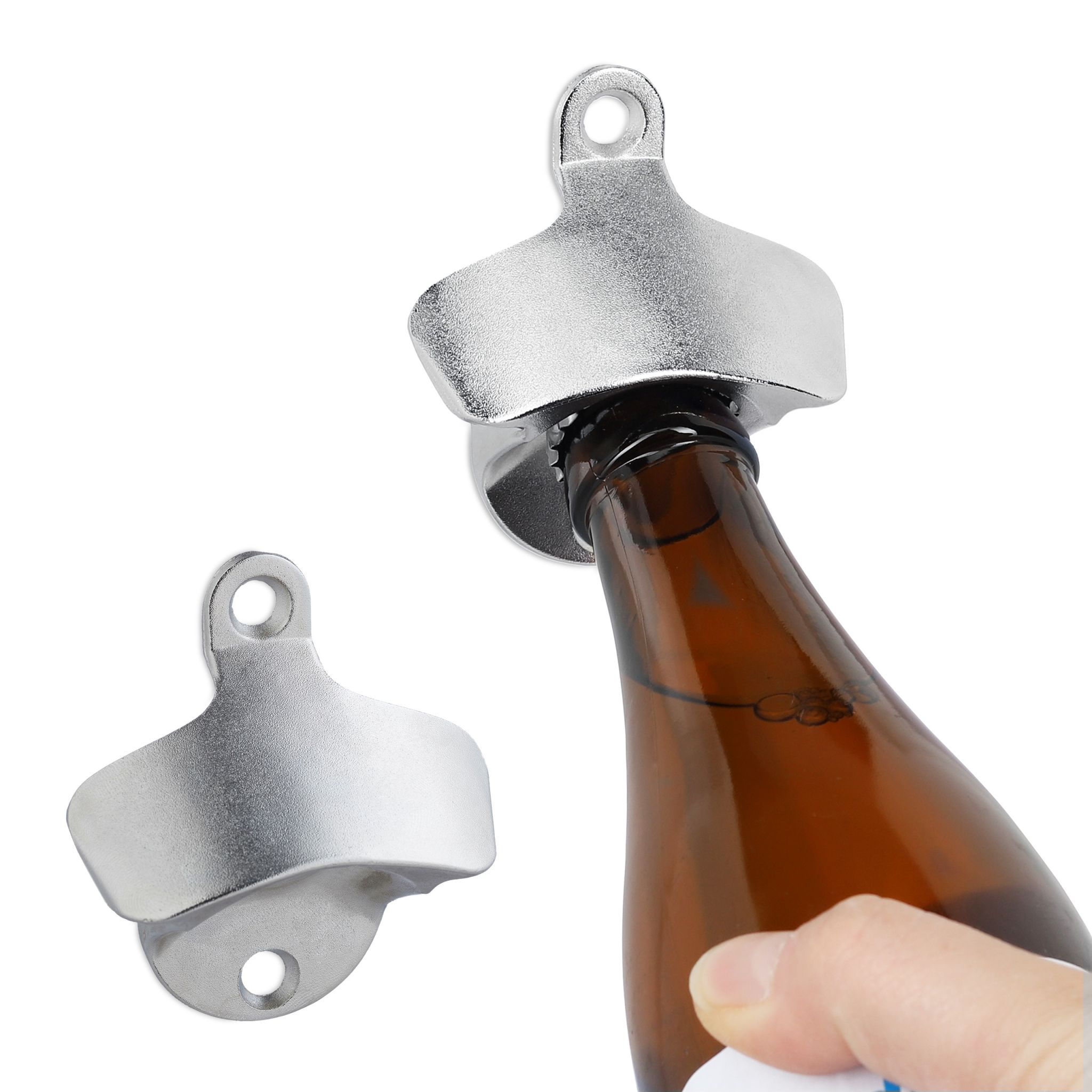Wandflaschenöffner 2er-Set Silber