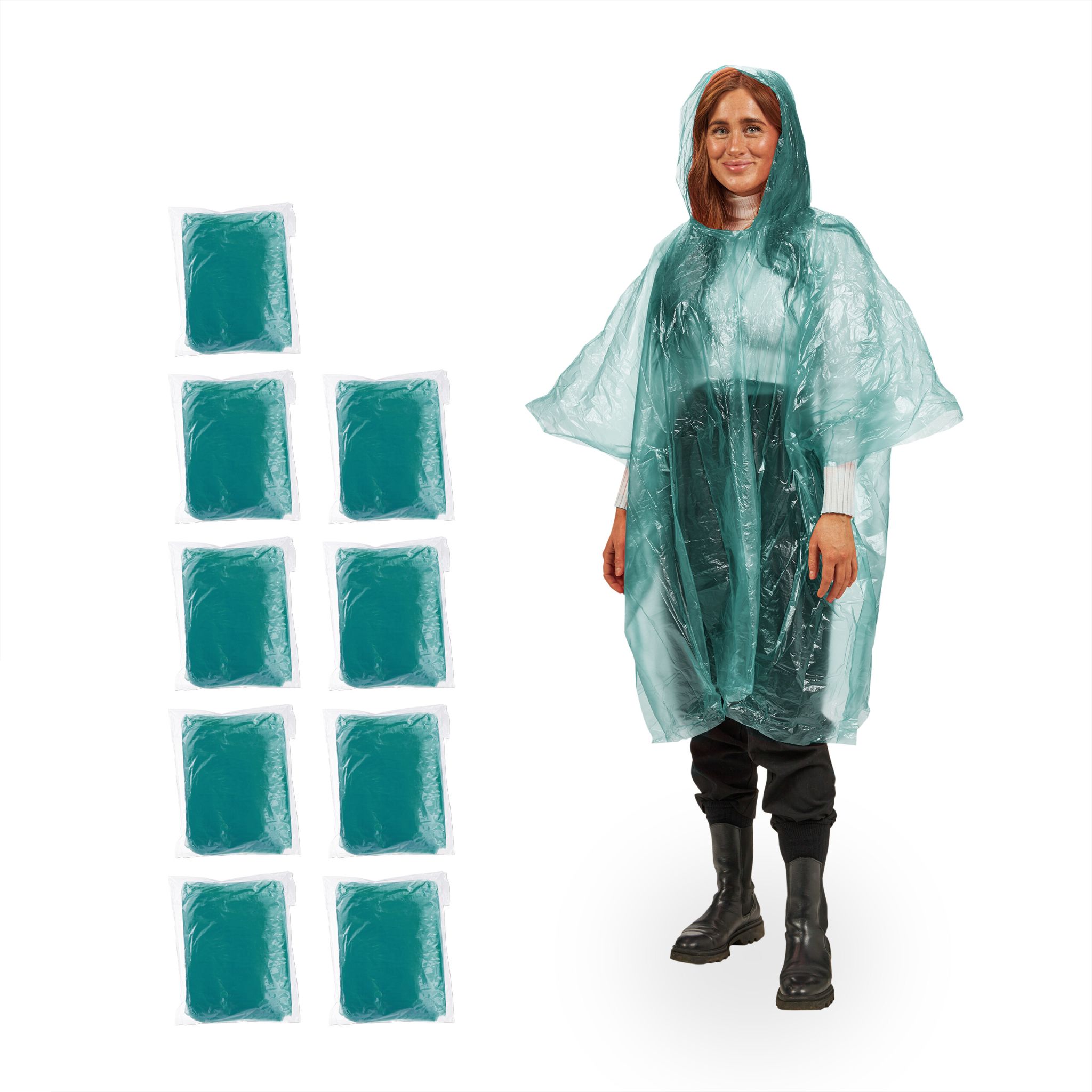 Einweg Regenponcho 10er-Set Grün
