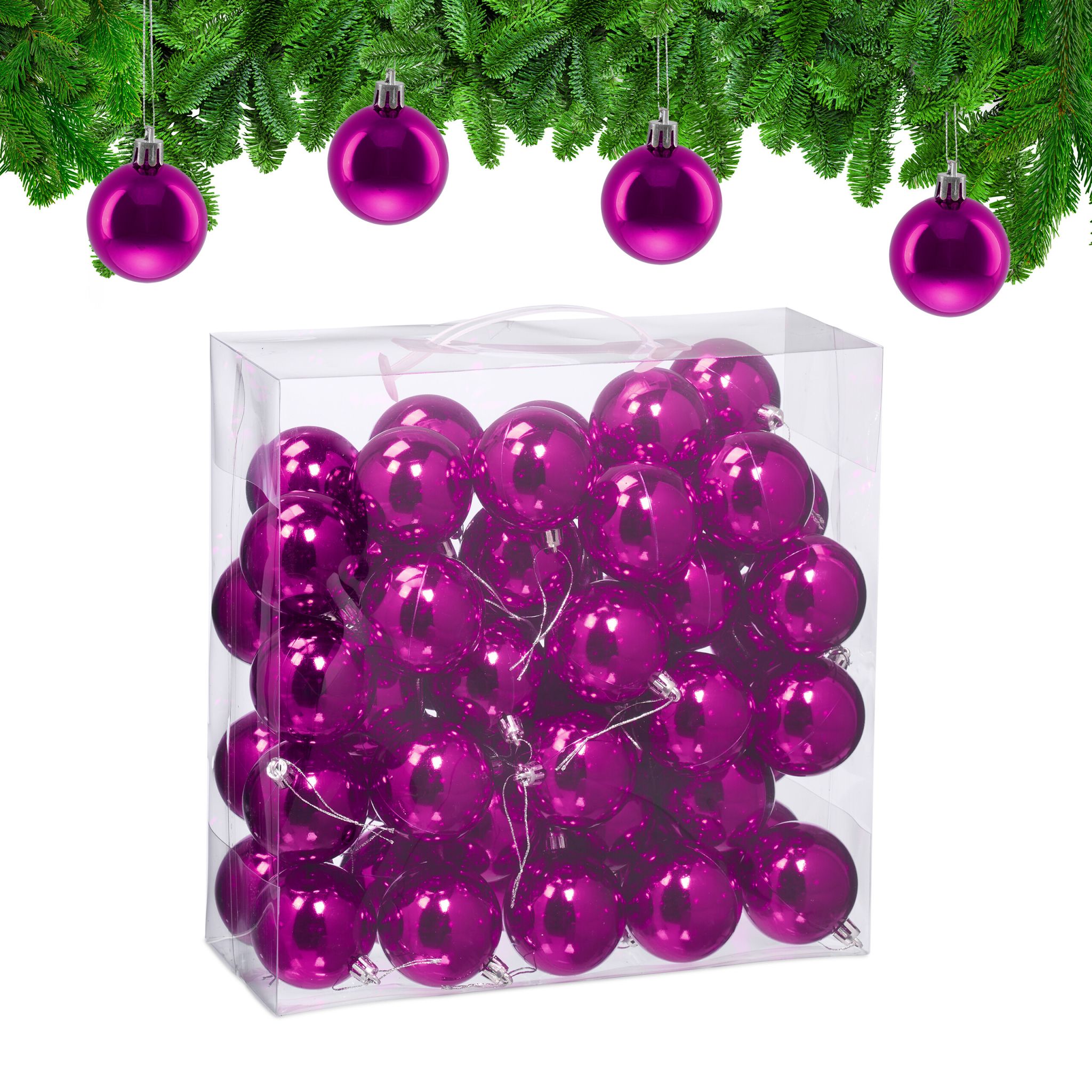 Weihnachtskugeln im 50er-Set Glänzend Pink-Silber