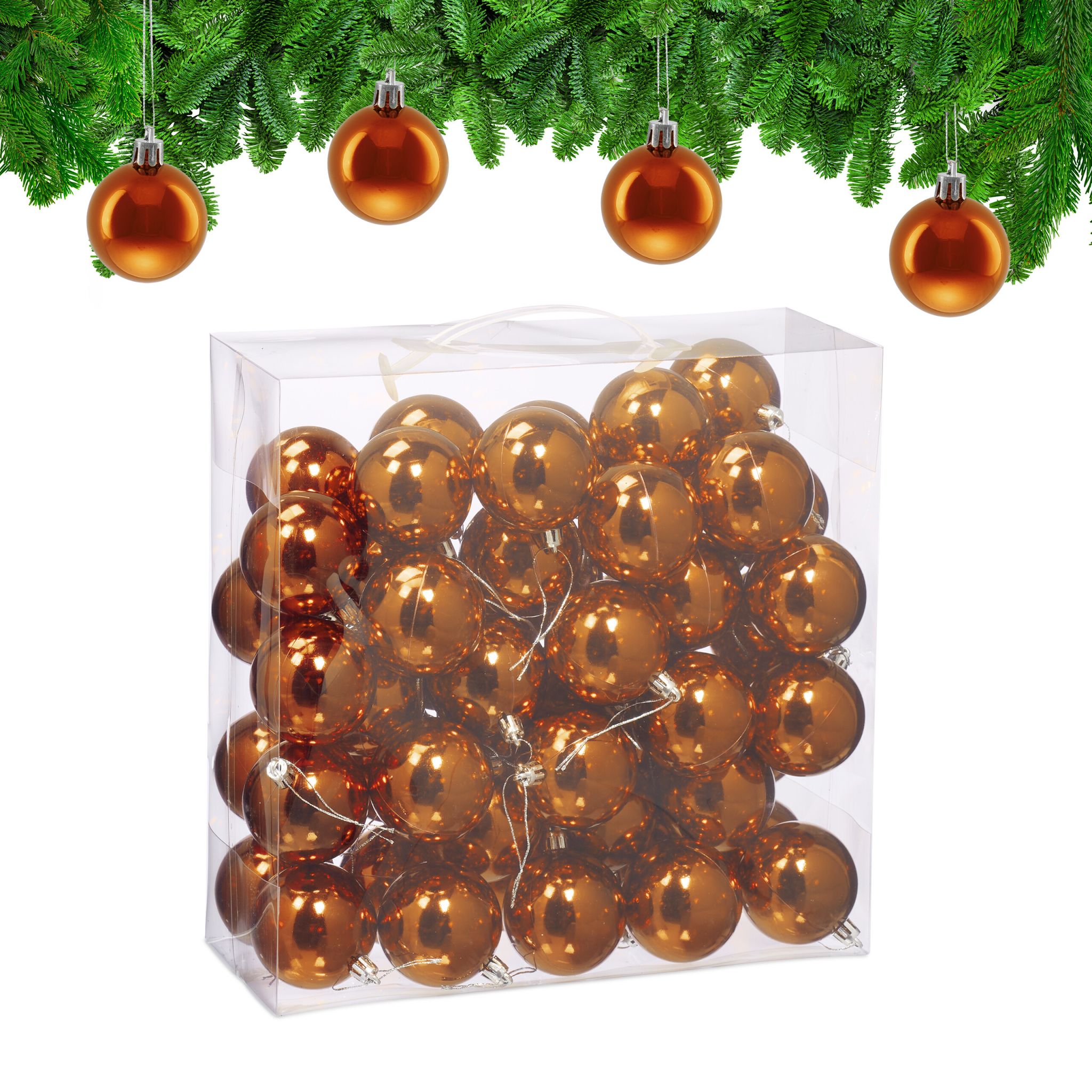 Weihnachtskugeln im 50er-Set Glänzend Orange-Silber