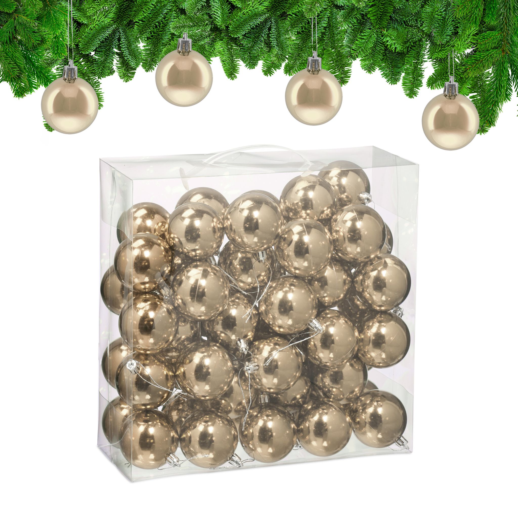 Weihnachtskugeln im 50er-Set Glänzend Creme-Silber