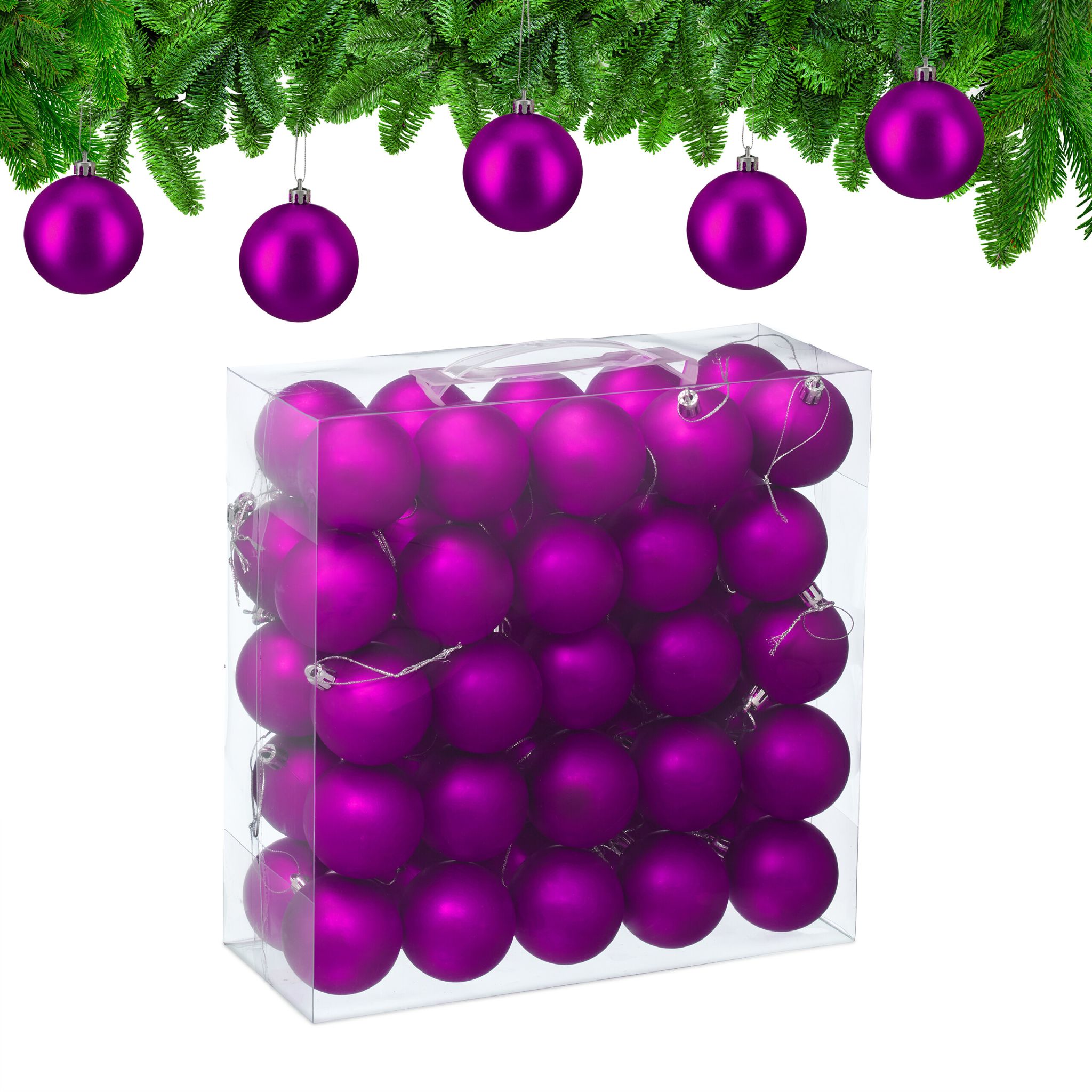 Weihnachtskugeln 50er-Set Matt Pink-Silber