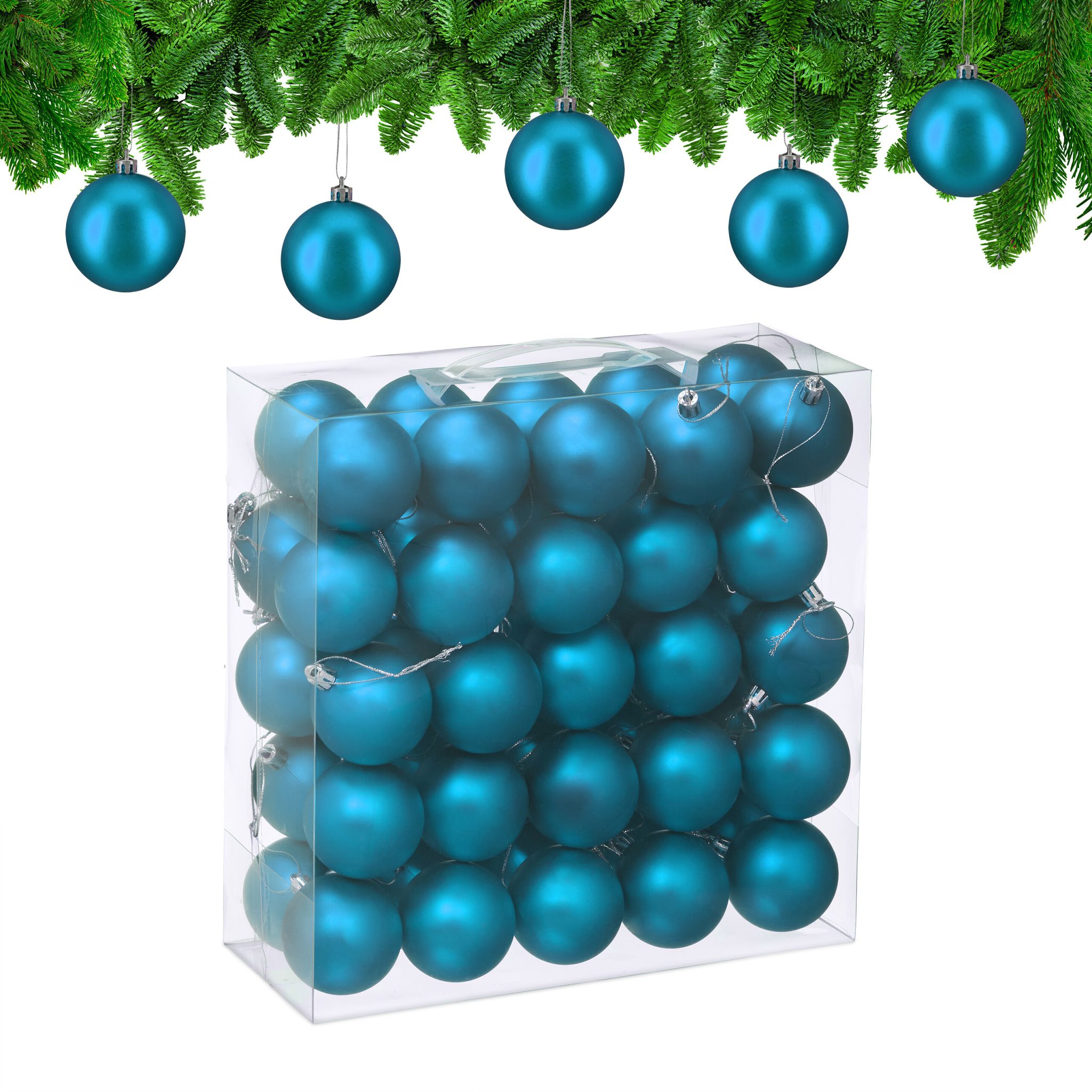 Weihnachtskugeln 50er-Set Matt Türkis-Silber