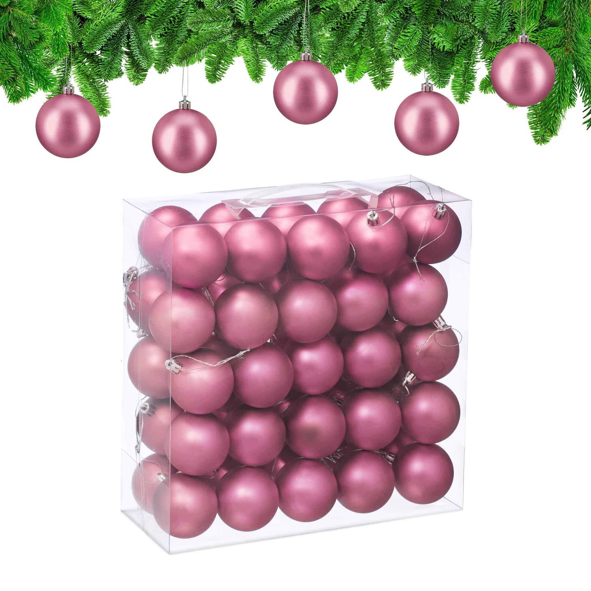 Weihnachtskugeln 50er-Set Matt Rosa-Silber