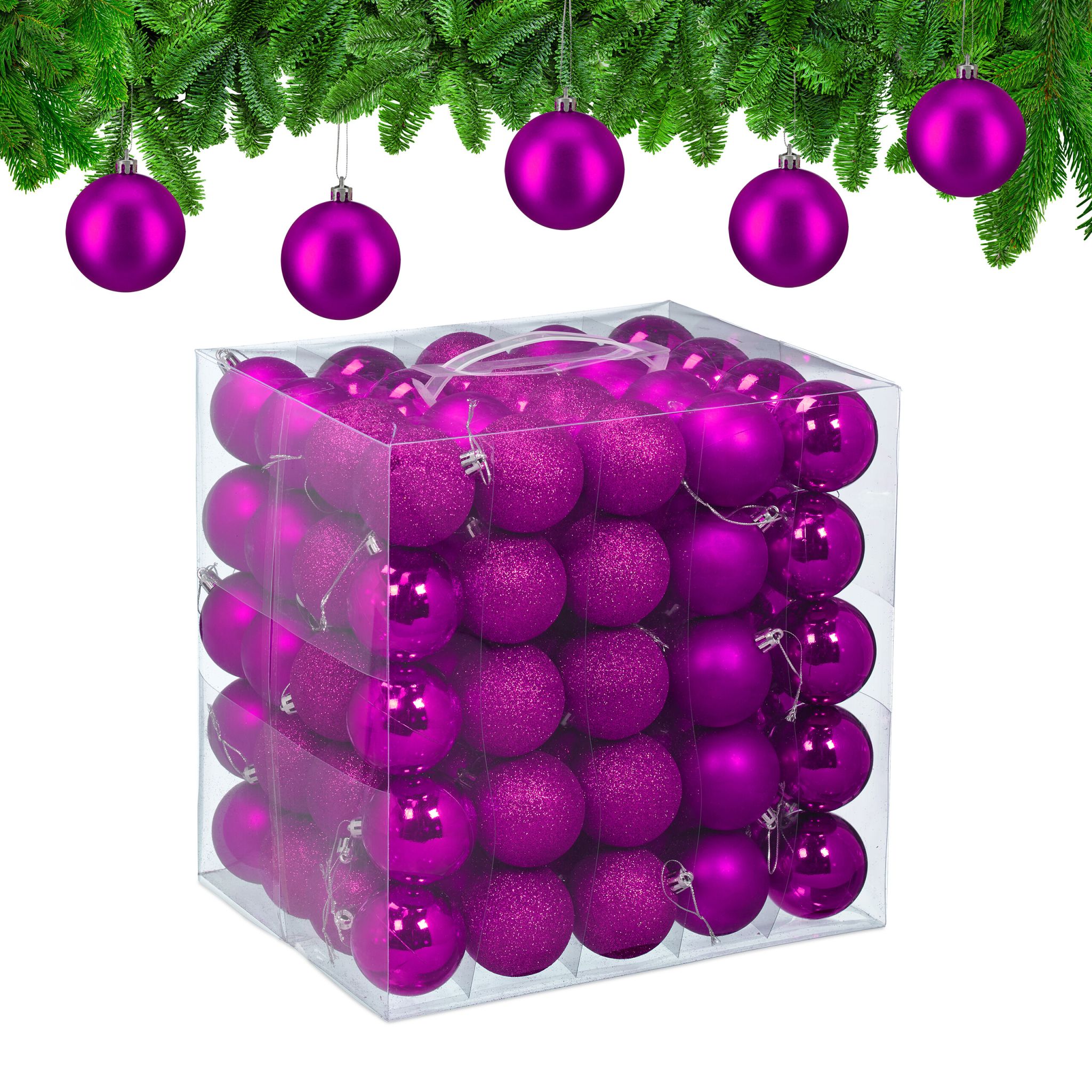 Weihnachtskugeln im 100er-Set Matt-Glänzend-Glitzer Pink-Silber