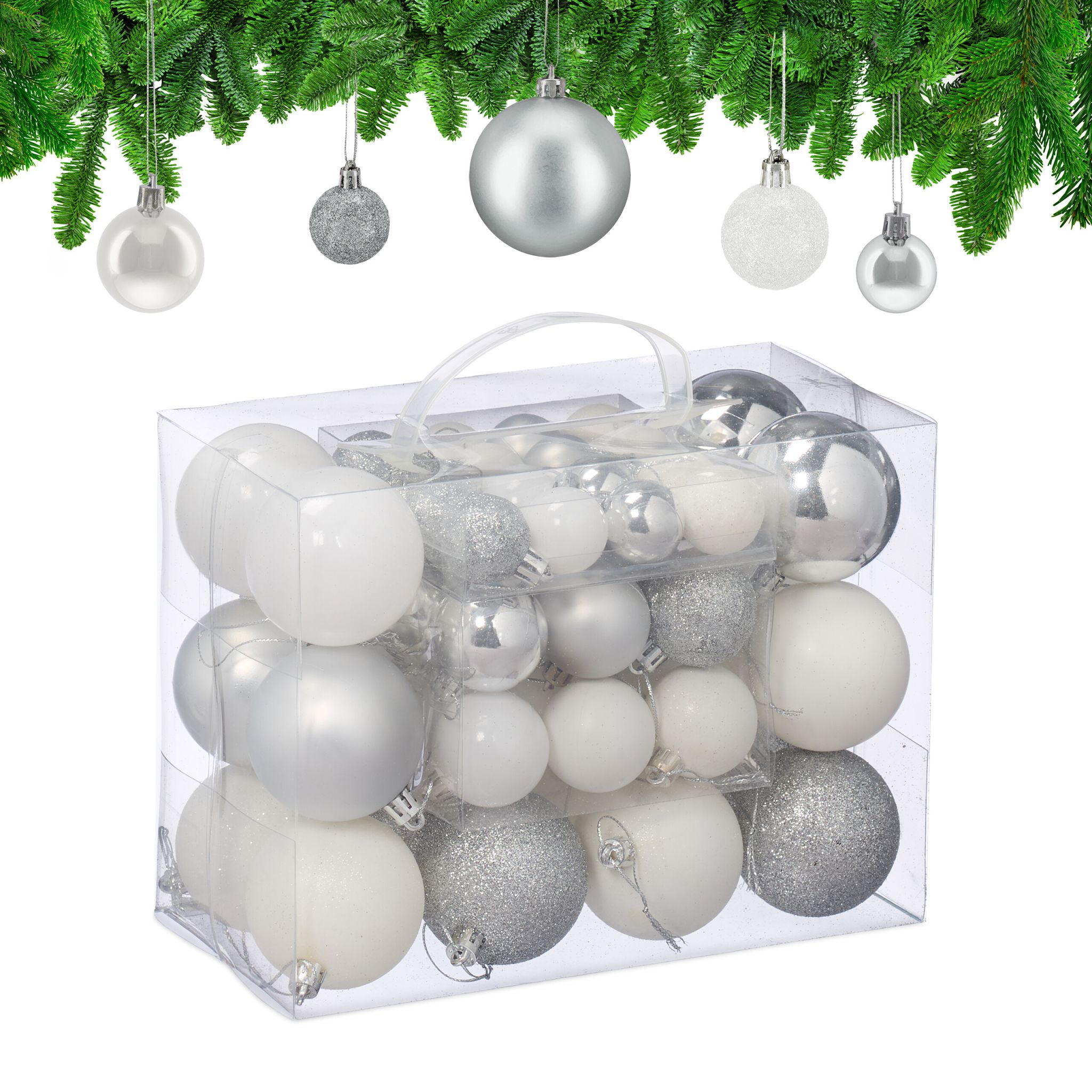 Weihnachtskugeln im Set 50er Pack Silber-Weiss