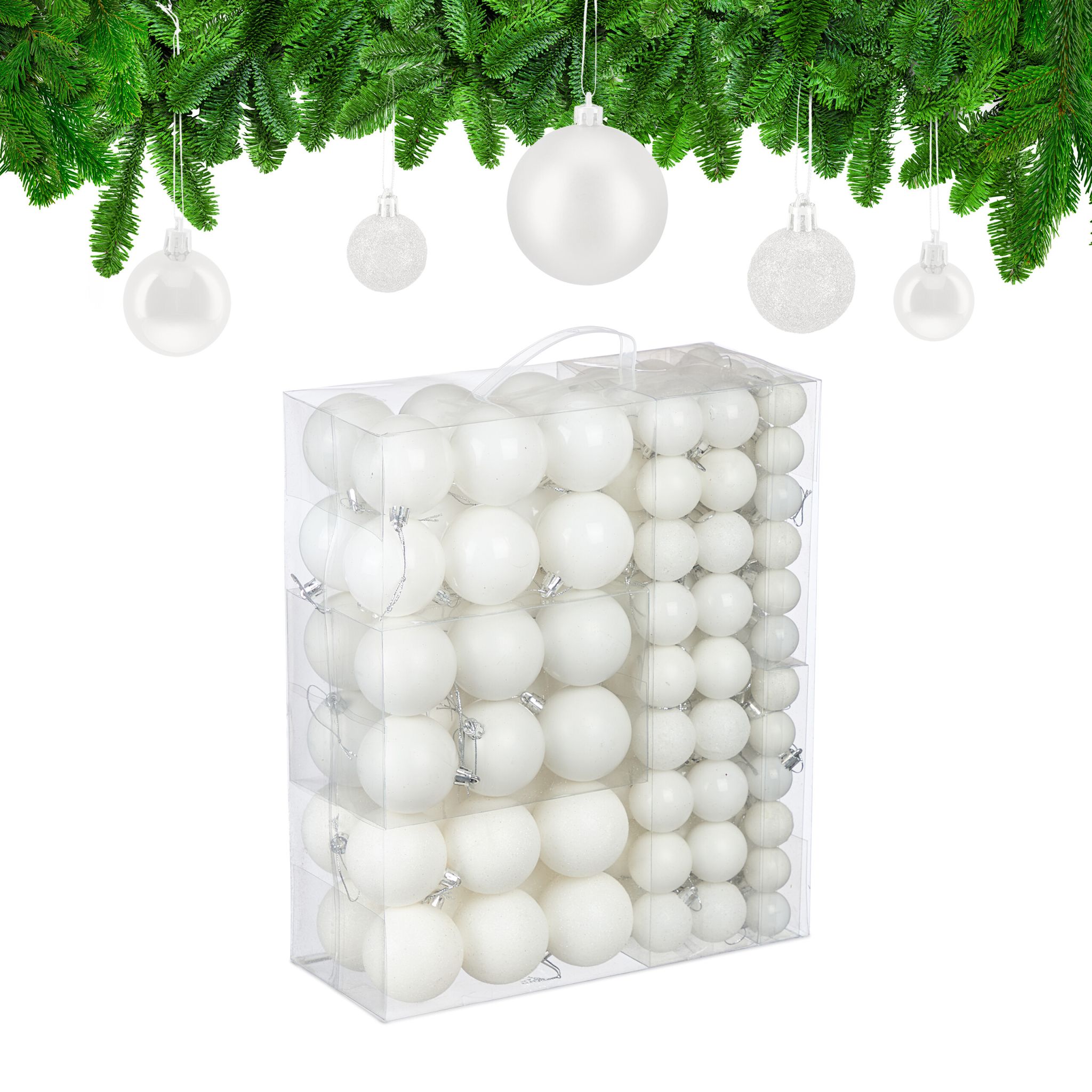 Weihnachtskugeln 138er-Set Weiss-Silber