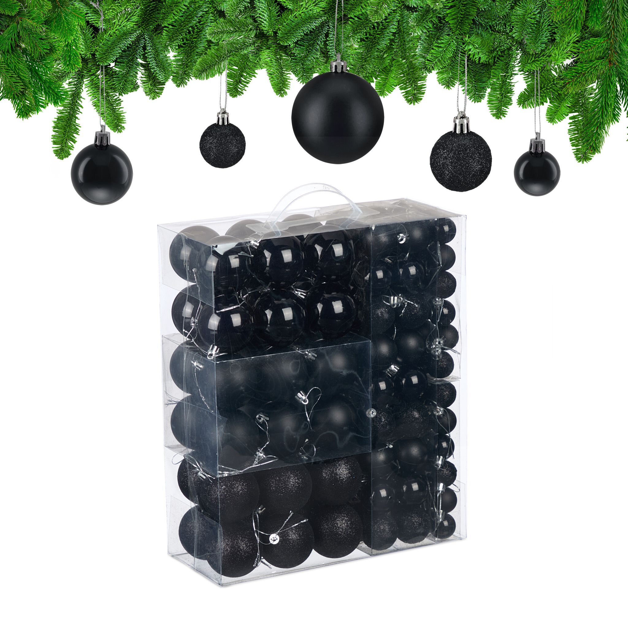 Weihnachtskugeln 138er-Set Schwarz-Silber