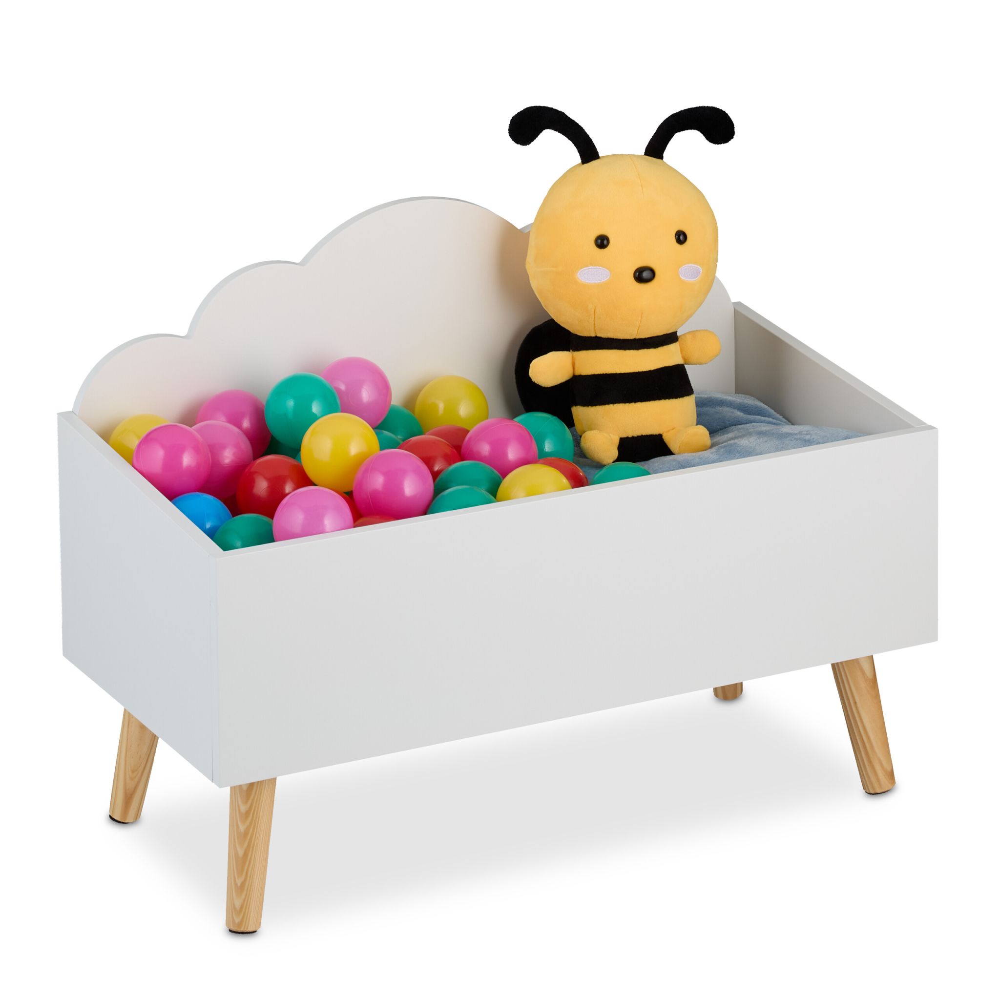 Kindertruhe Wolken-Design Weiss-Hellbraun