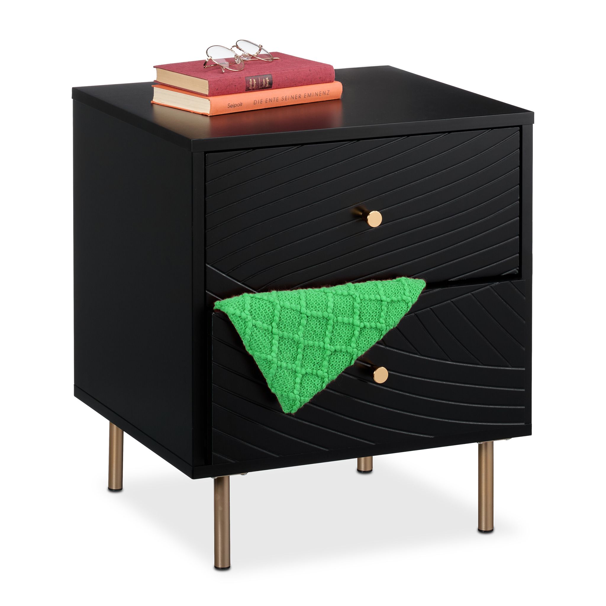 Nachttisch mit 2 Schubladen Gold-Schwarz