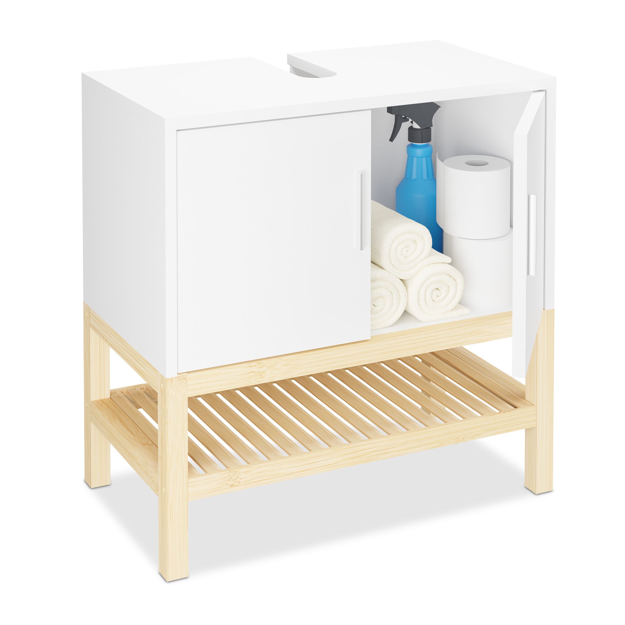 Waschbeckenunterschrank mit Ablage Weiss-Hellbraun