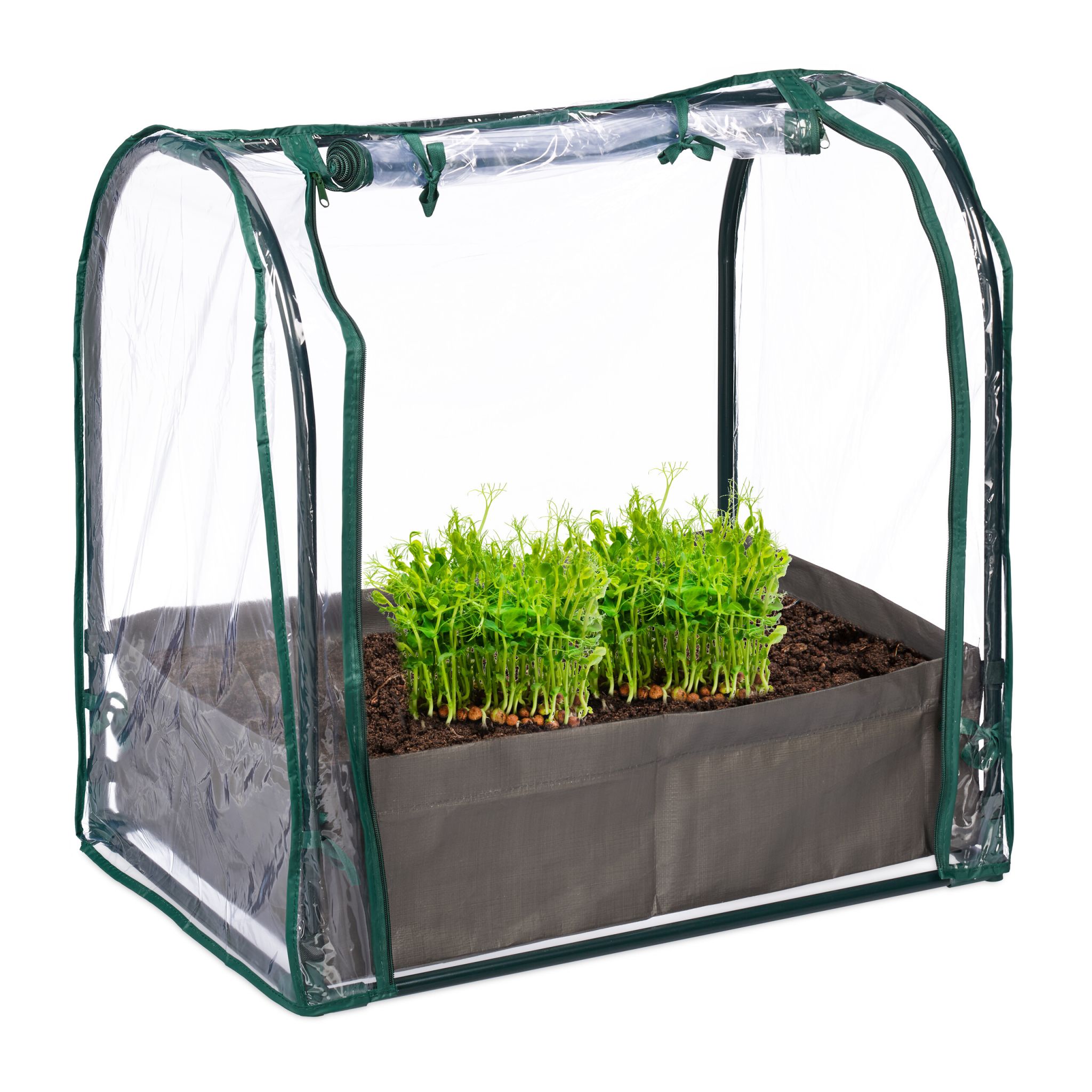 Frühbeet mit Pflanzsack Dunkelgrün-Transparent-Grau