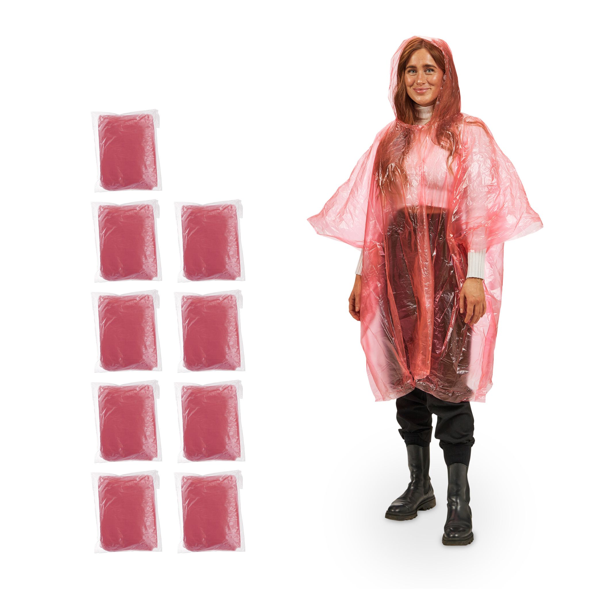 Einweg Regenponcho 10er-Set Rot