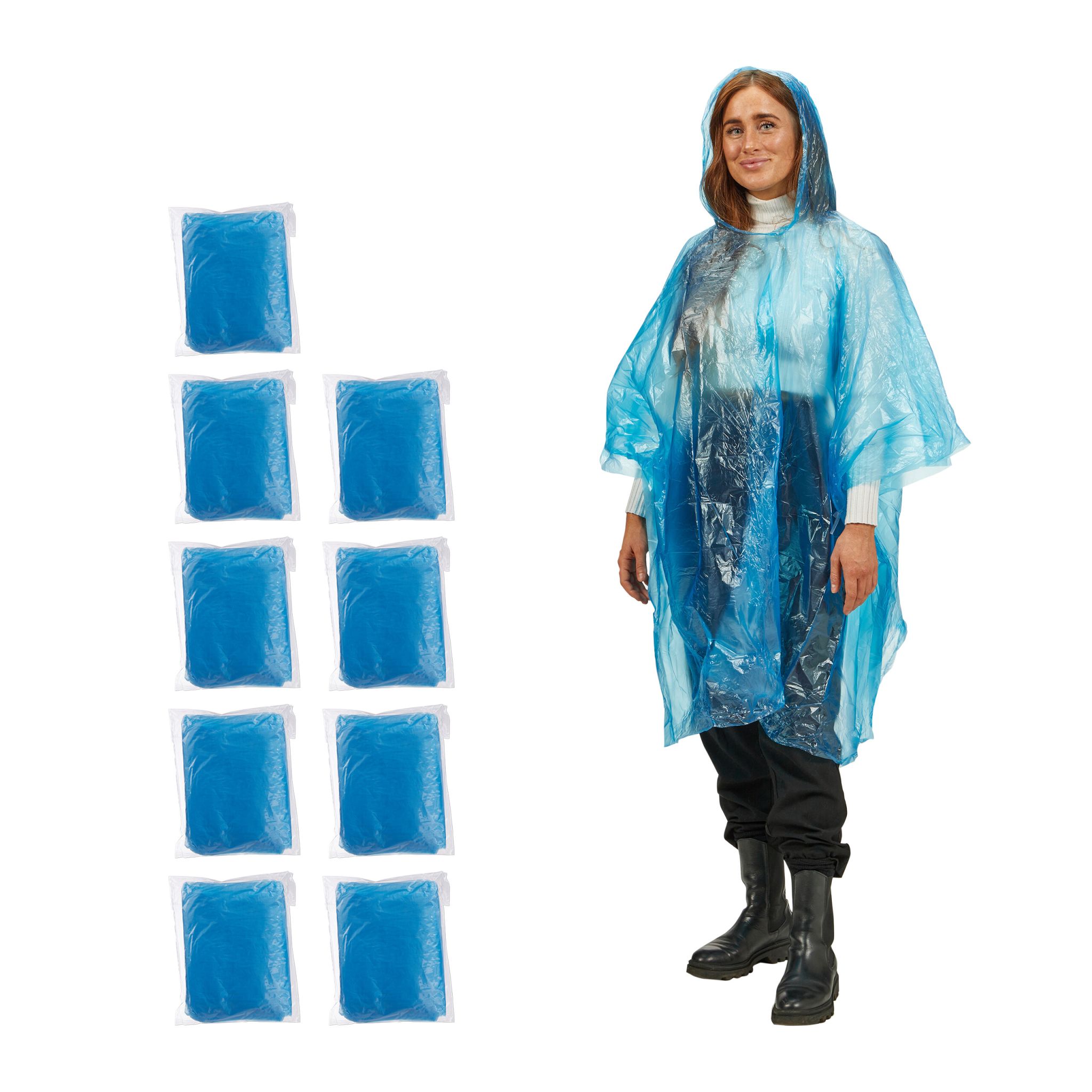 Einweg Regenponcho 10er-Set Hellblau