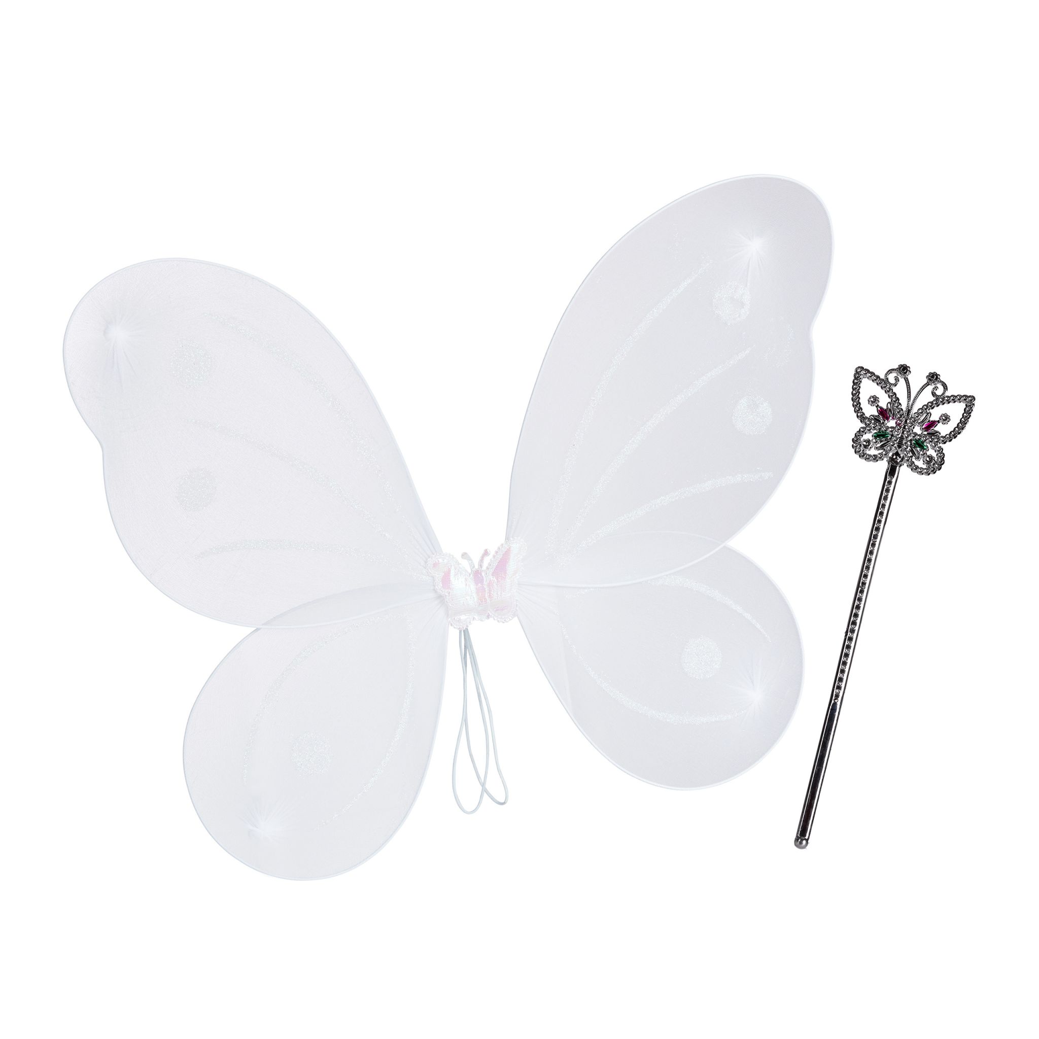 Feenflügel mit Zauberstab Weiss-Silber