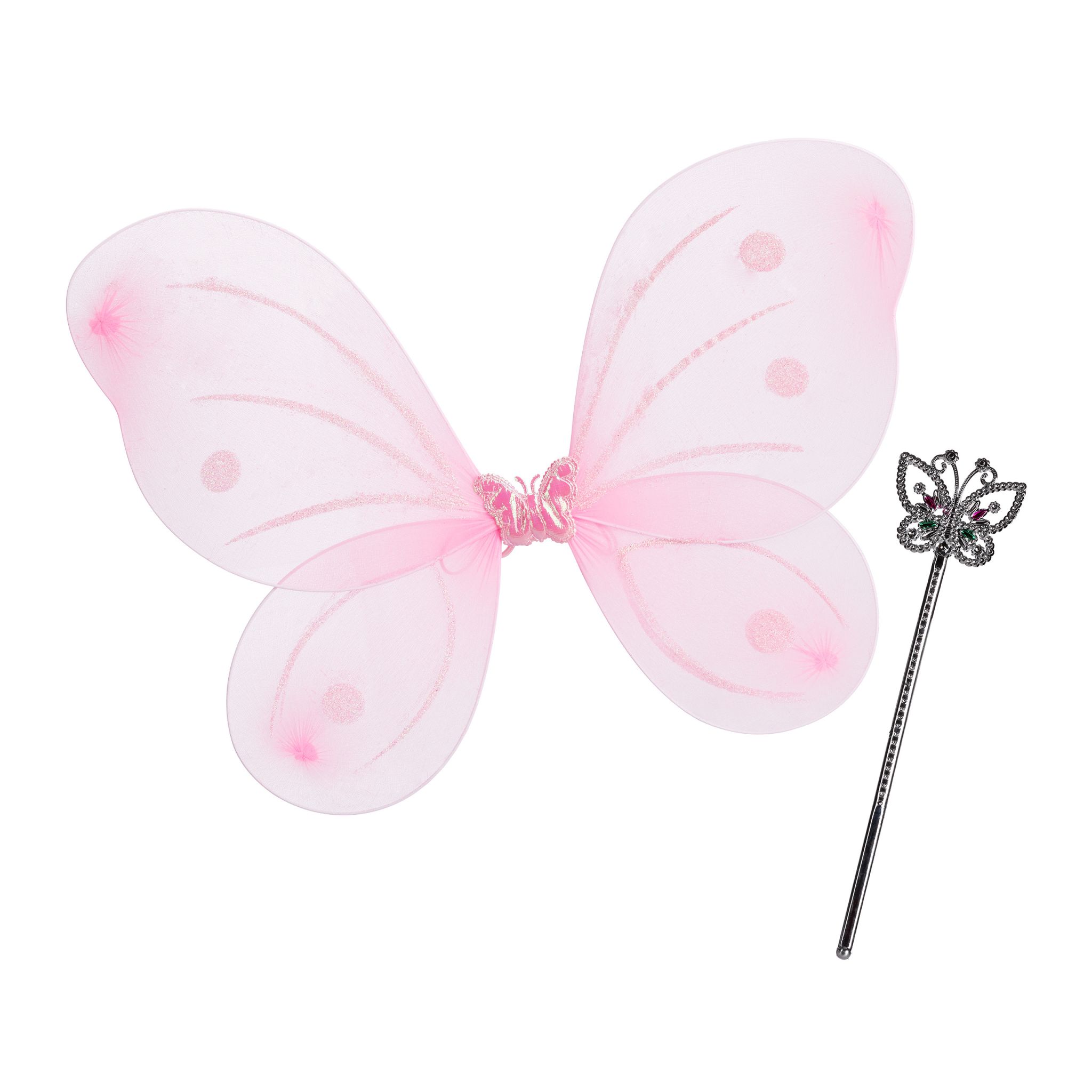 Feenflügel mit Zauberstab Weiss-Rosa-Silber