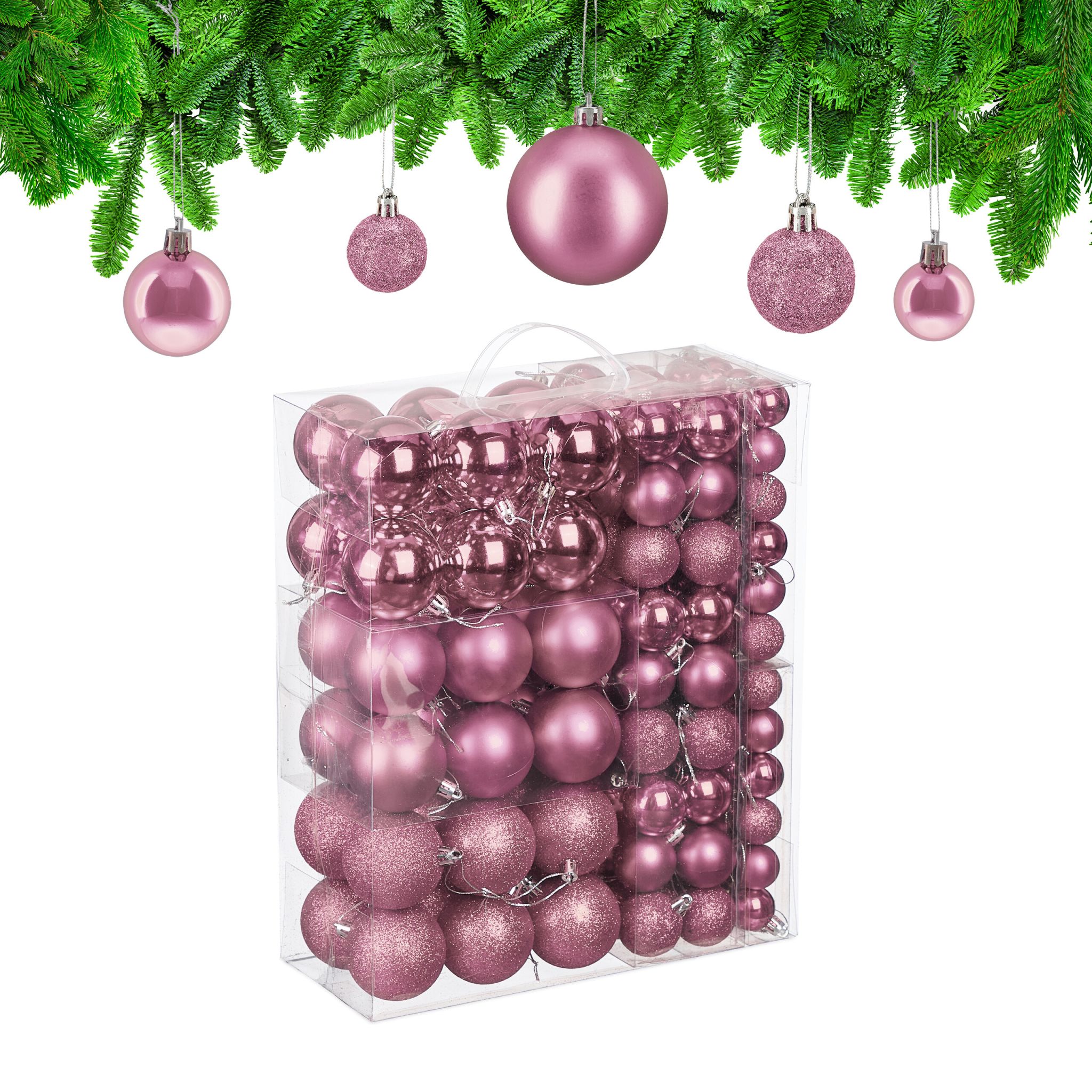 Weihnachtskugeln 138er-Set Rosa-Silber