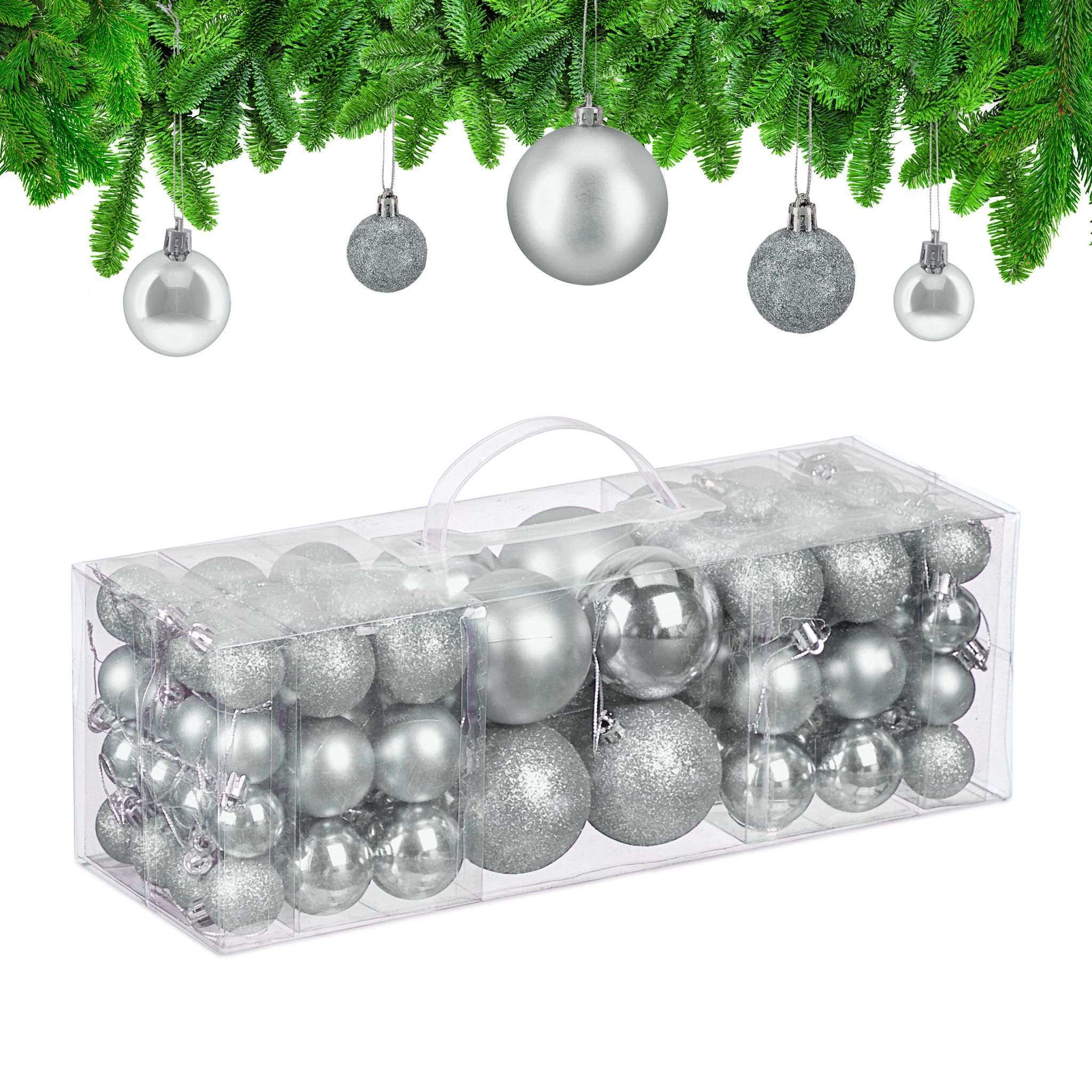 Weihnachtskugeln 76er-Set Silber