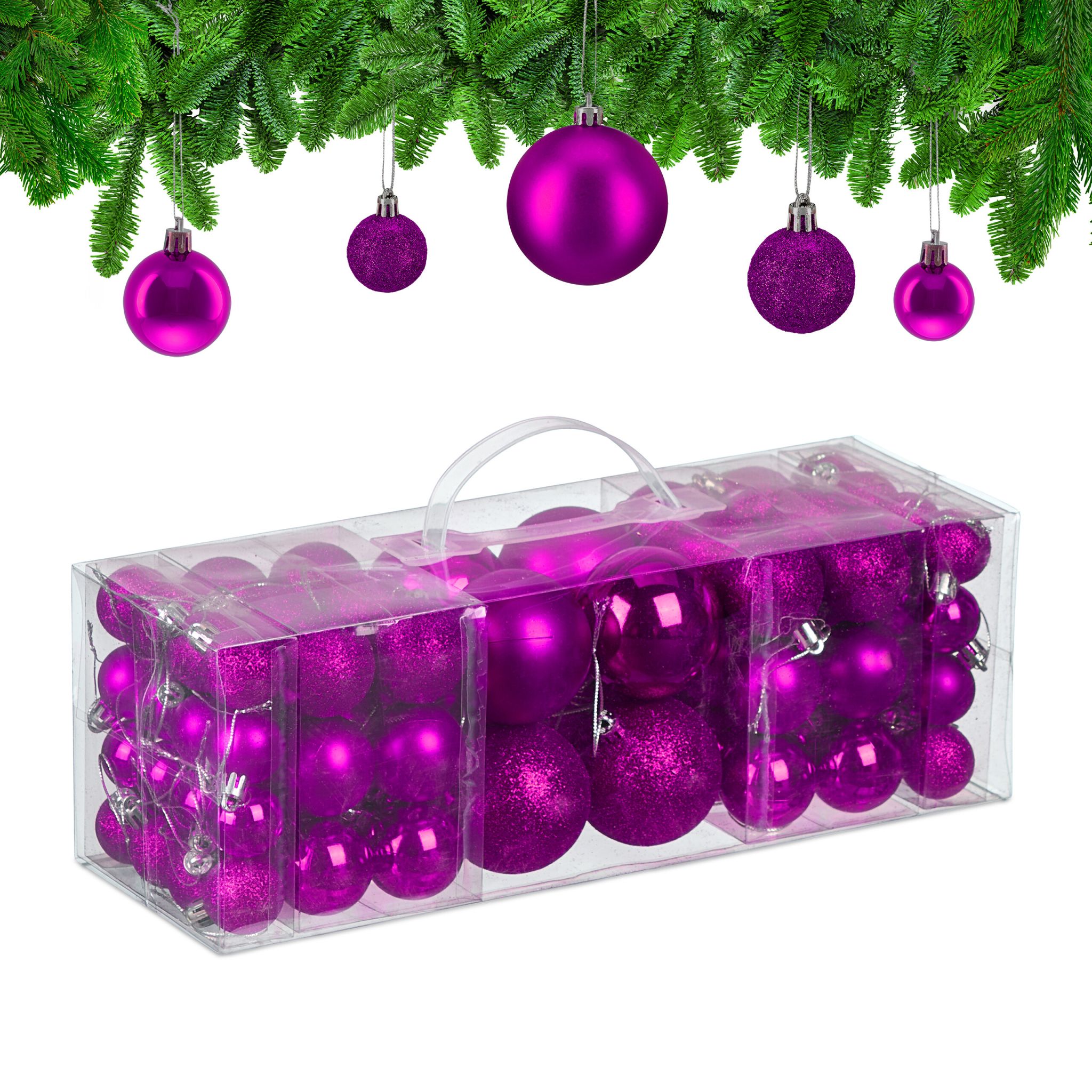 Weihnachtskugeln 76er-Set Pink-Silber