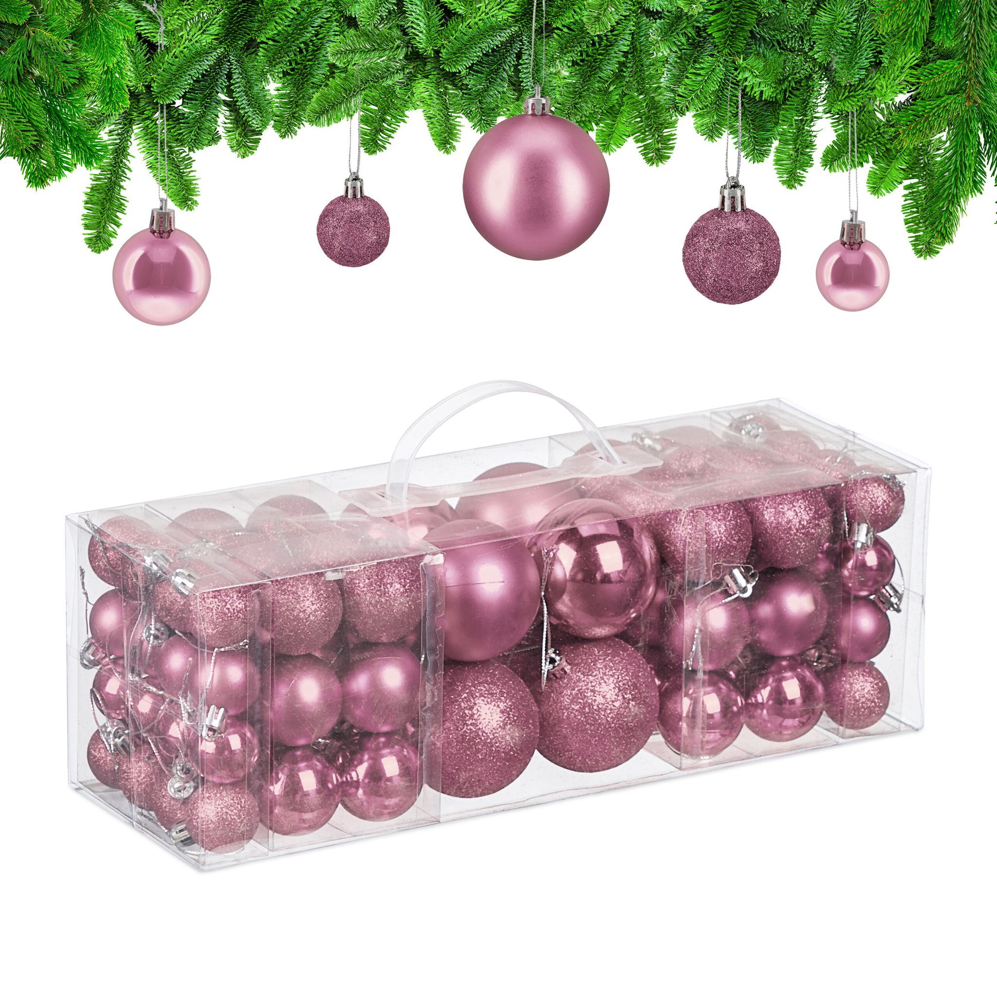 Weihnachtskugeln 76er-Set Rosa-Silber