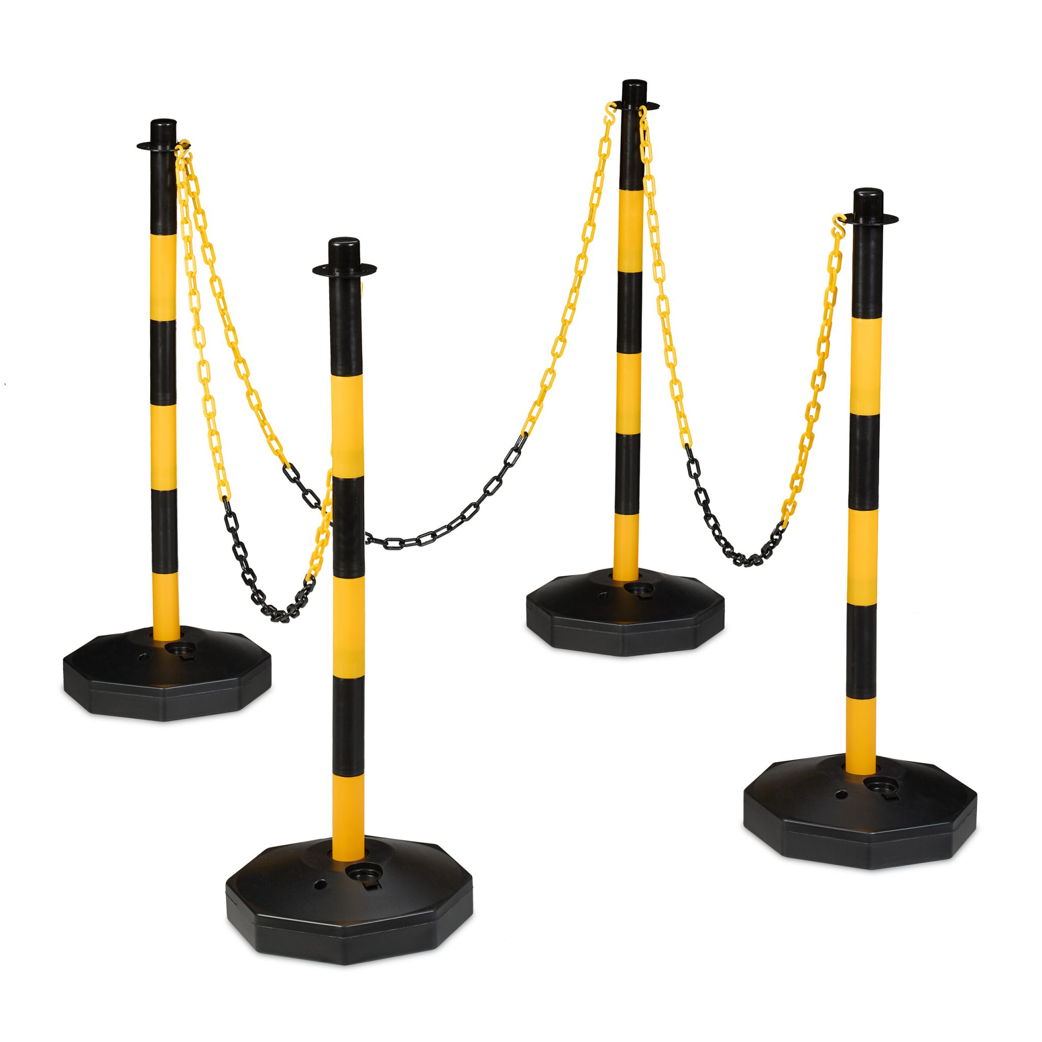 Absperrpfosten mit Kette 4er-Set Gelb-Schwarz