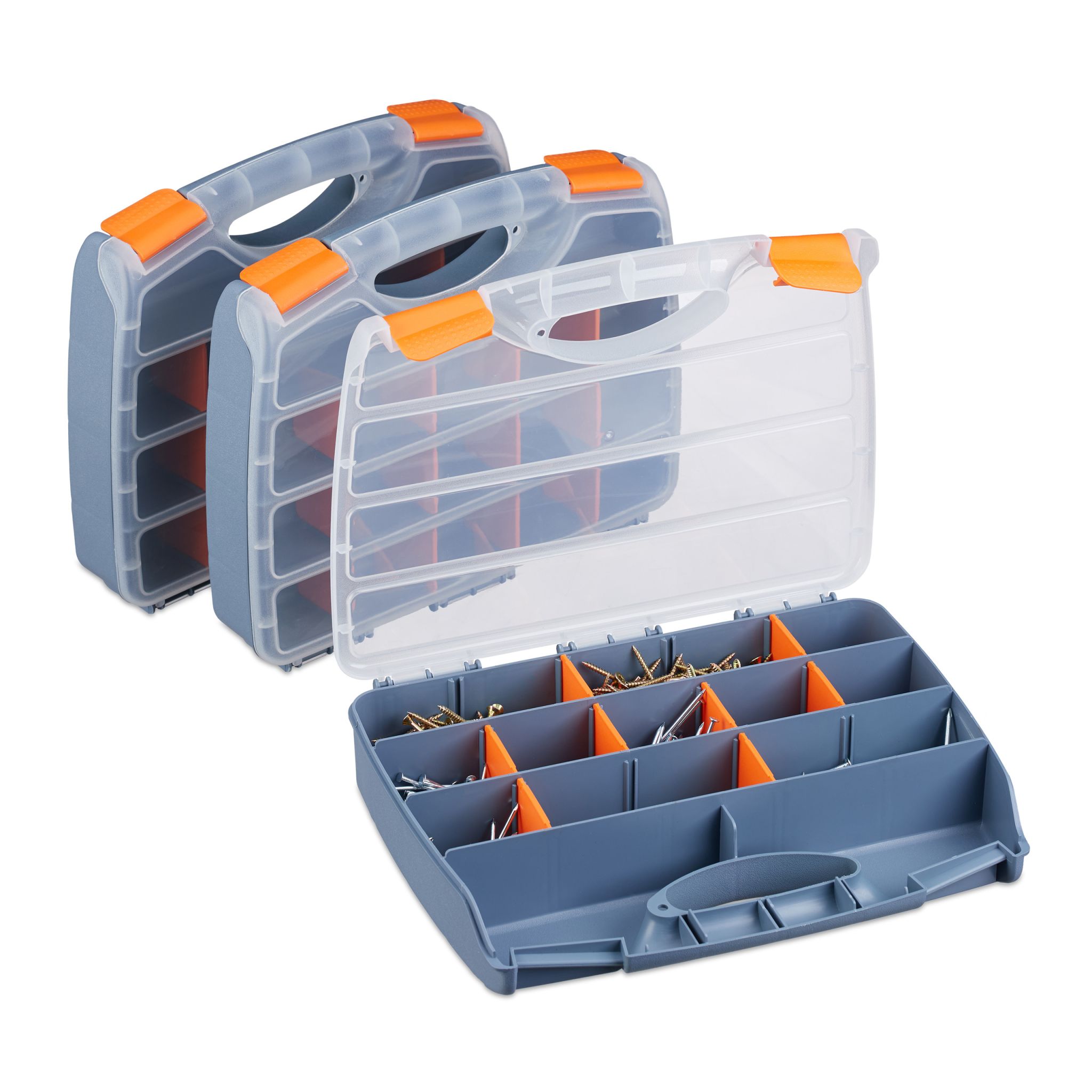 Sortierbox 3er-Set Orange-Transparent-Grau