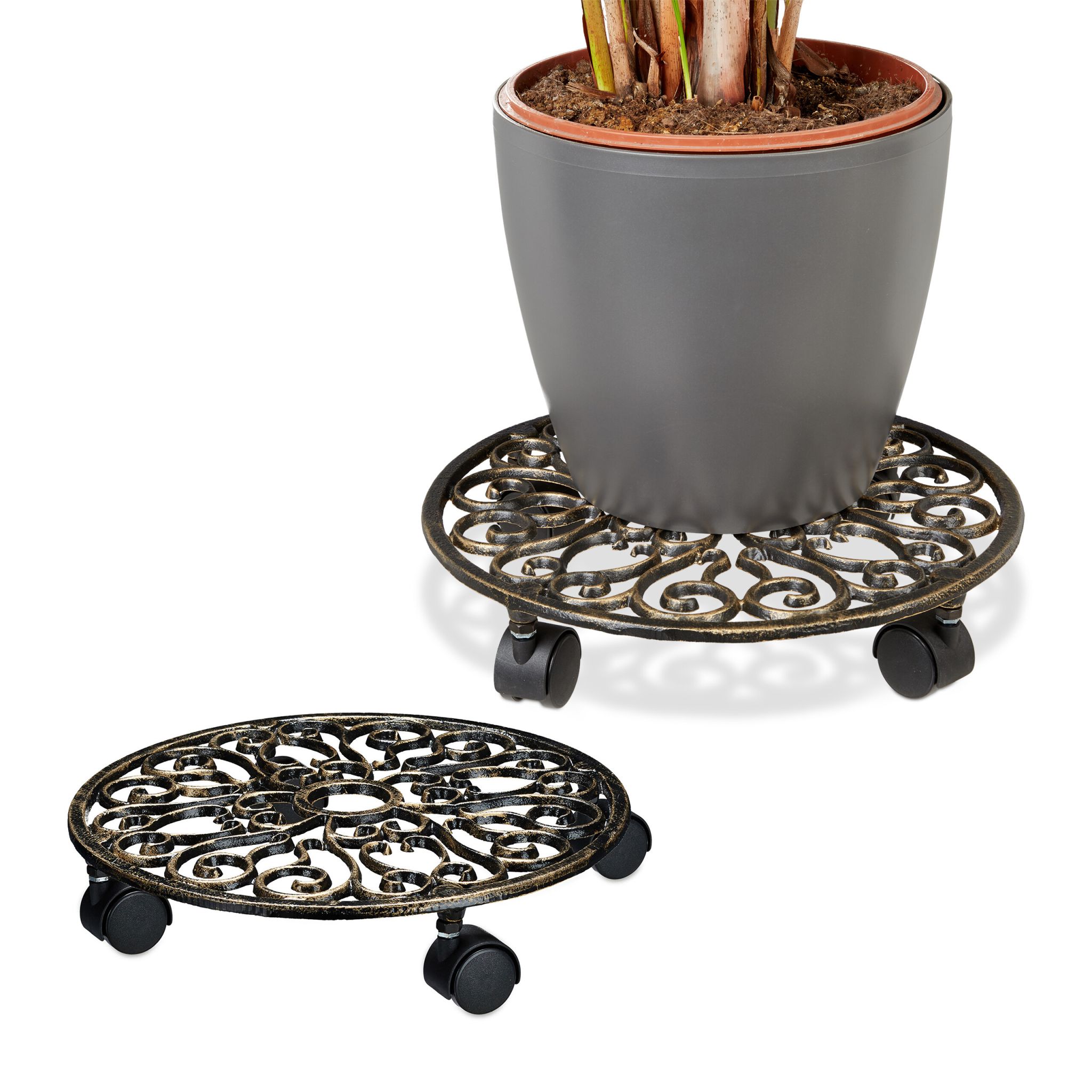 Pflanzenroller 2er-Set Gusseisen Gold-Schwarz