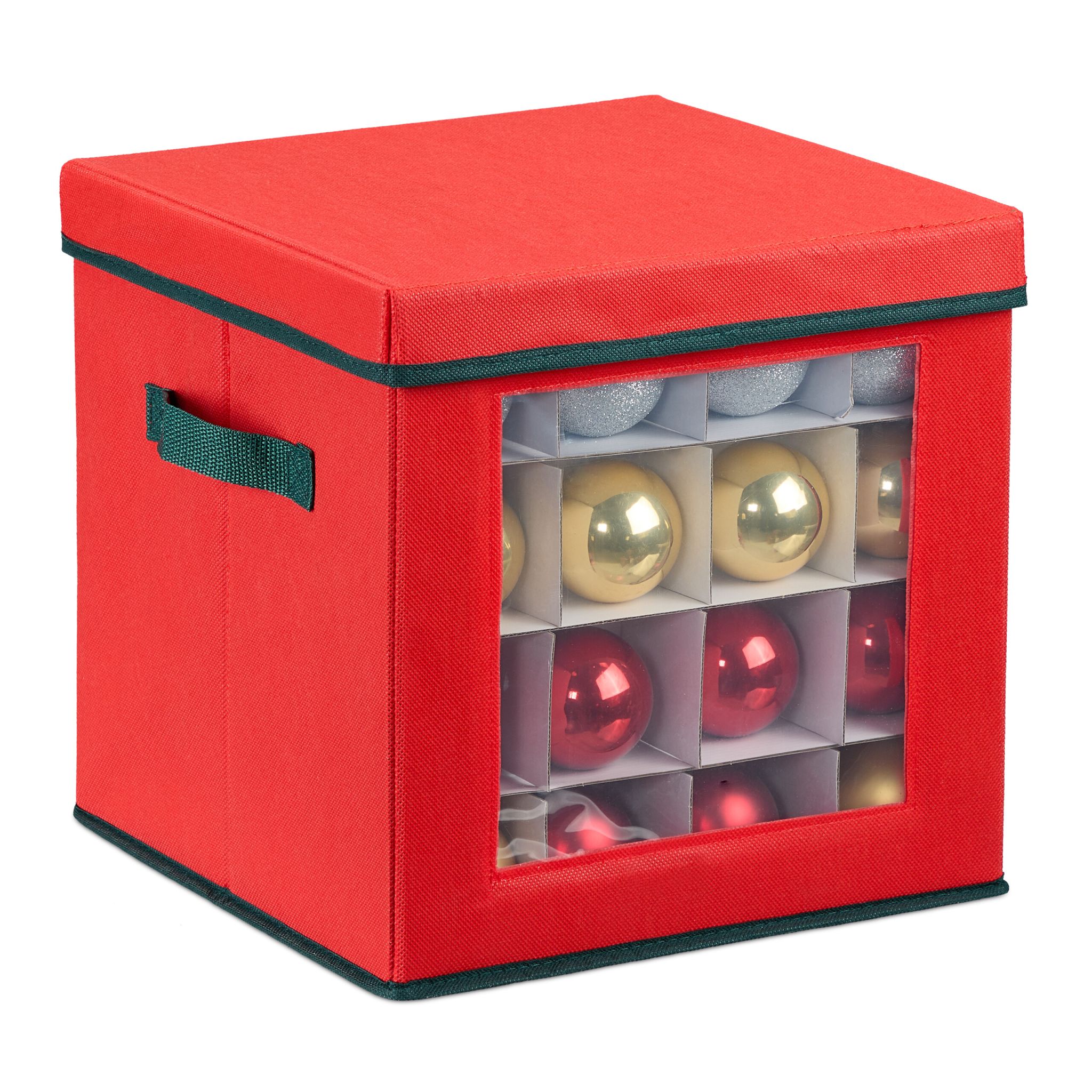 Weihnachtskugel Aufbewahrungsbox Weiss-Rot-Dunkelgrün Grösse M