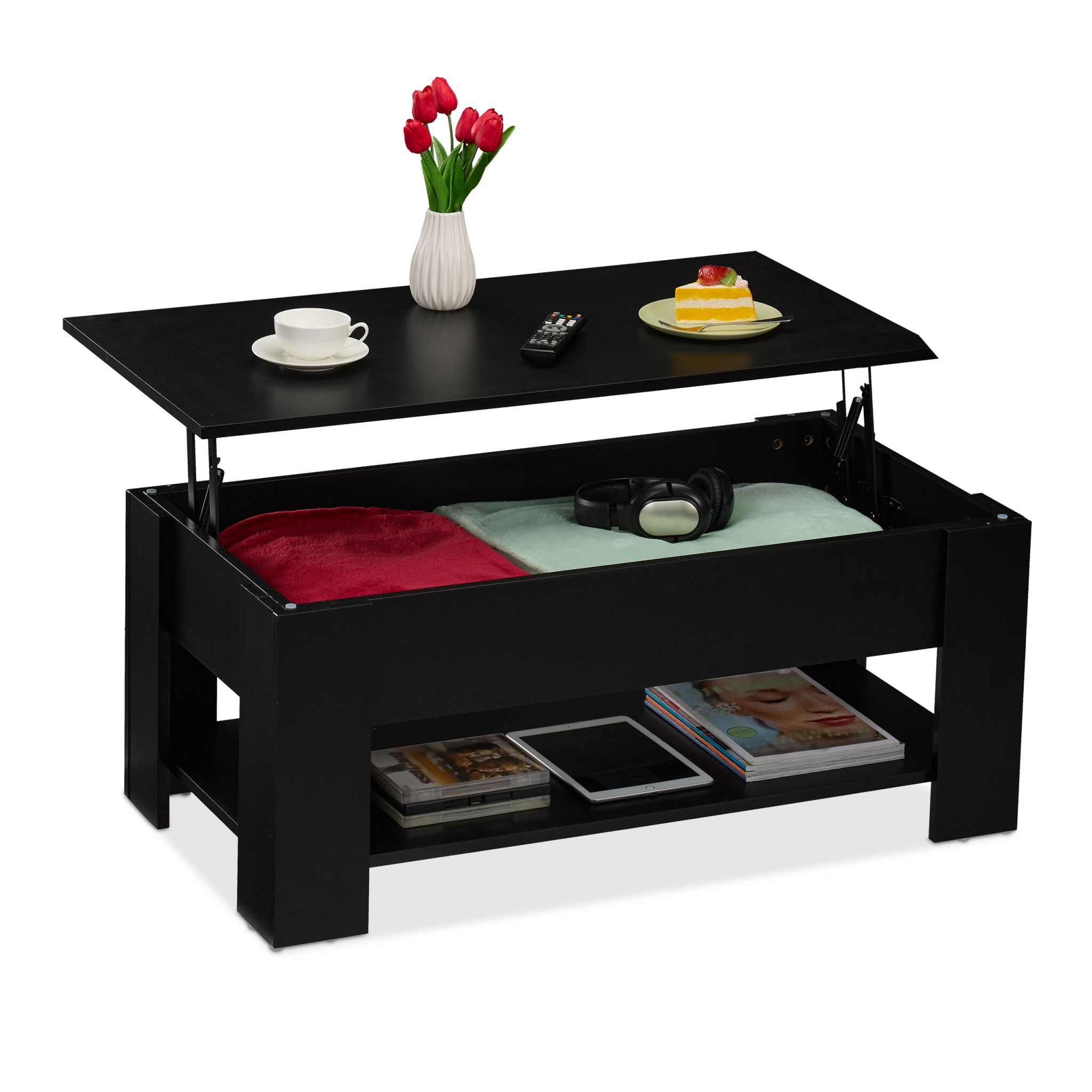 Aufklappbarer Couchtisch Schwarz