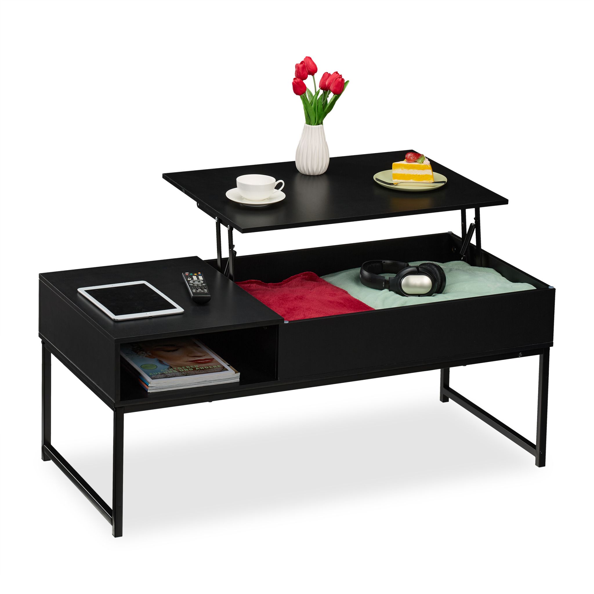 Aufklappbarer Couchtisch Schwarz