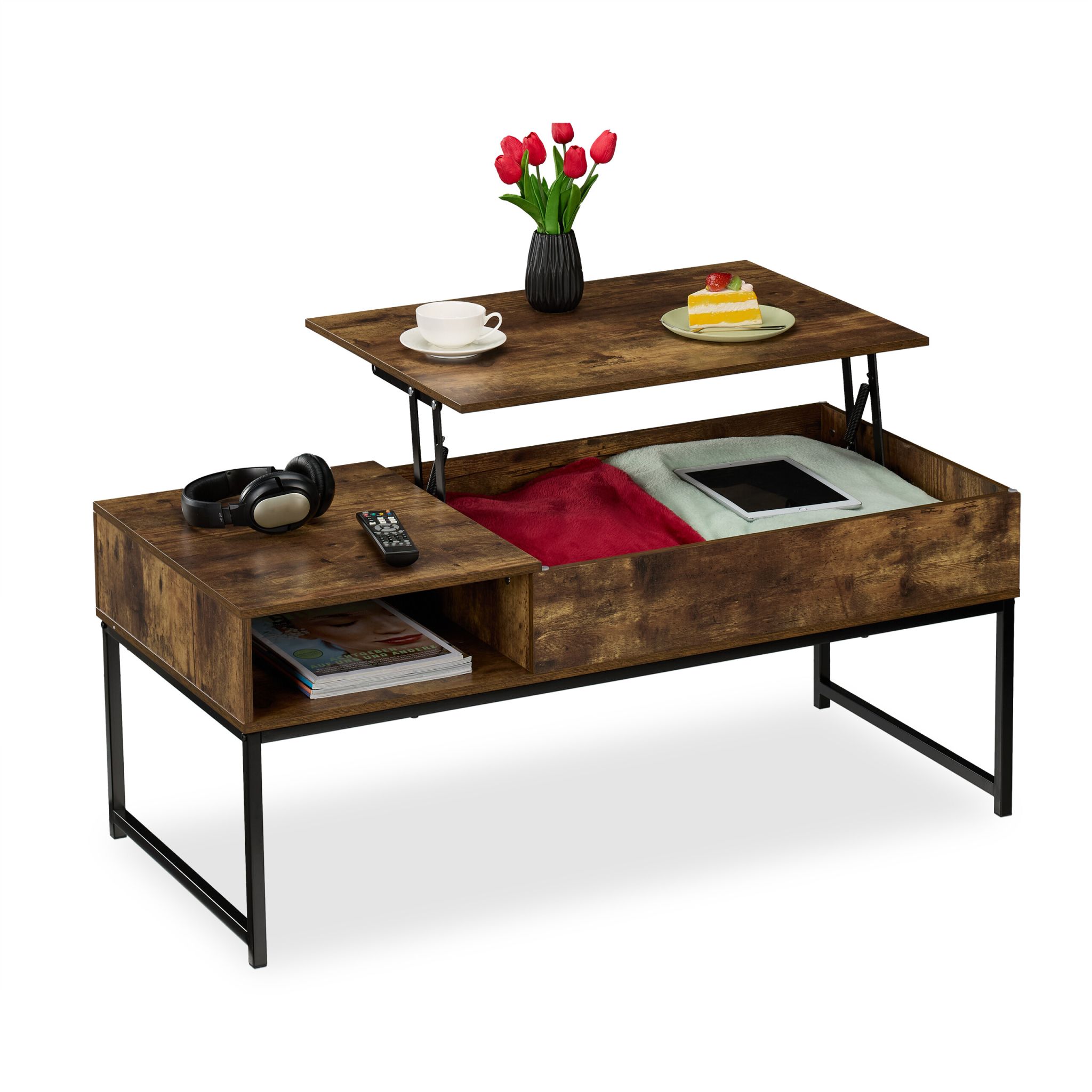 Aufklappbarer Couchtisch Dunkelbraun-Schwarz