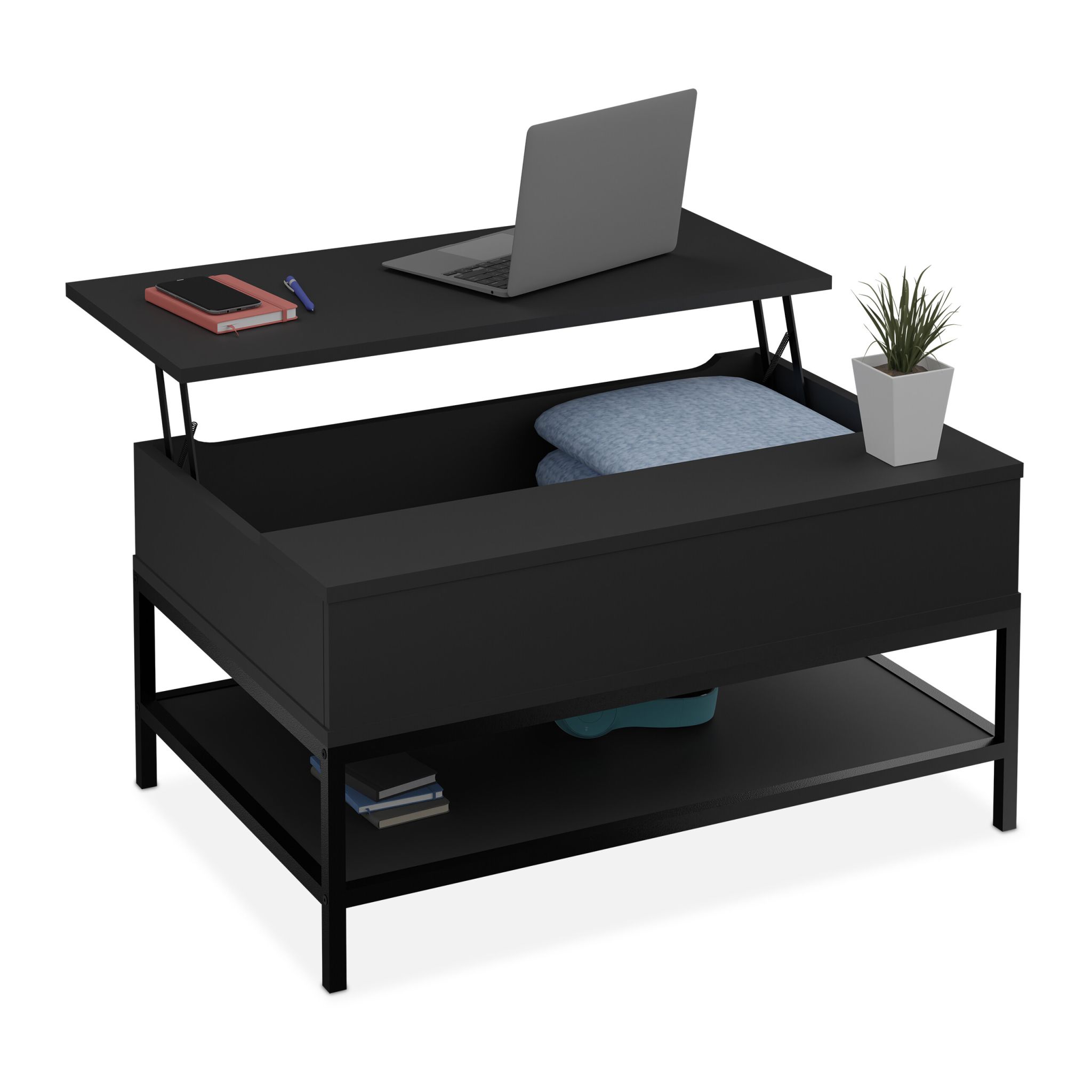 Aufklappbarer Couchtisch Schwarz