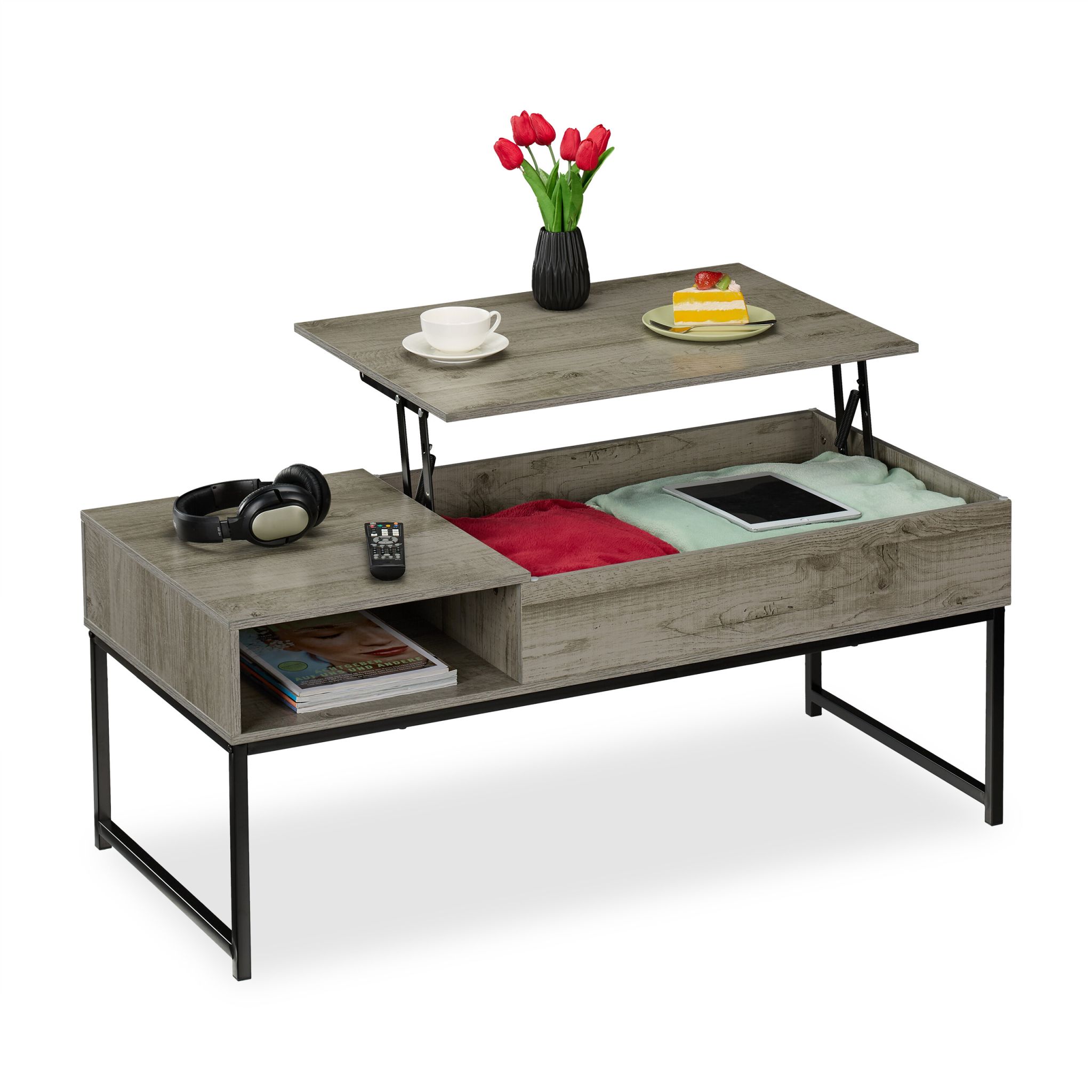 Aufklappbarer Couchtisch Schwarz-Grau