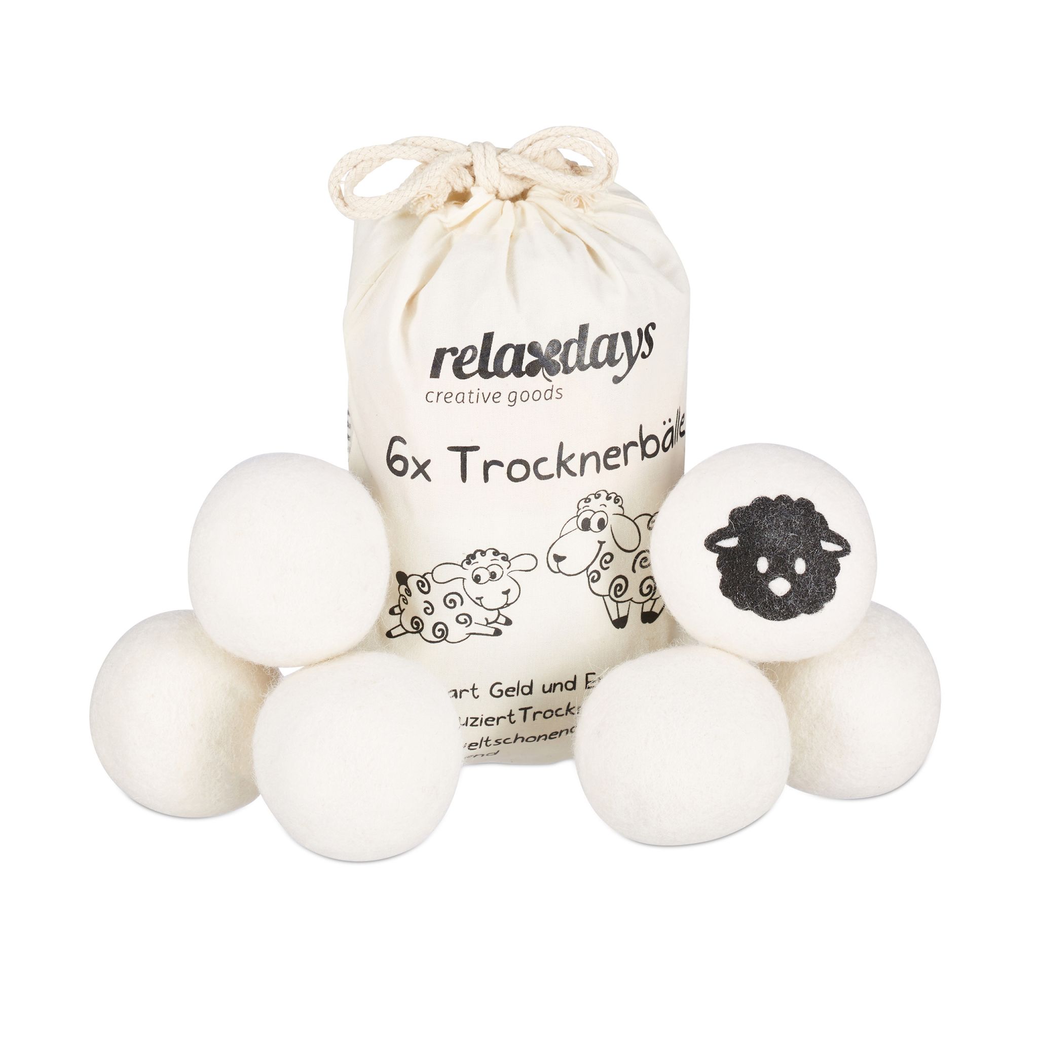 Trocknerbälle 6er-Set Weiss-Schwarz