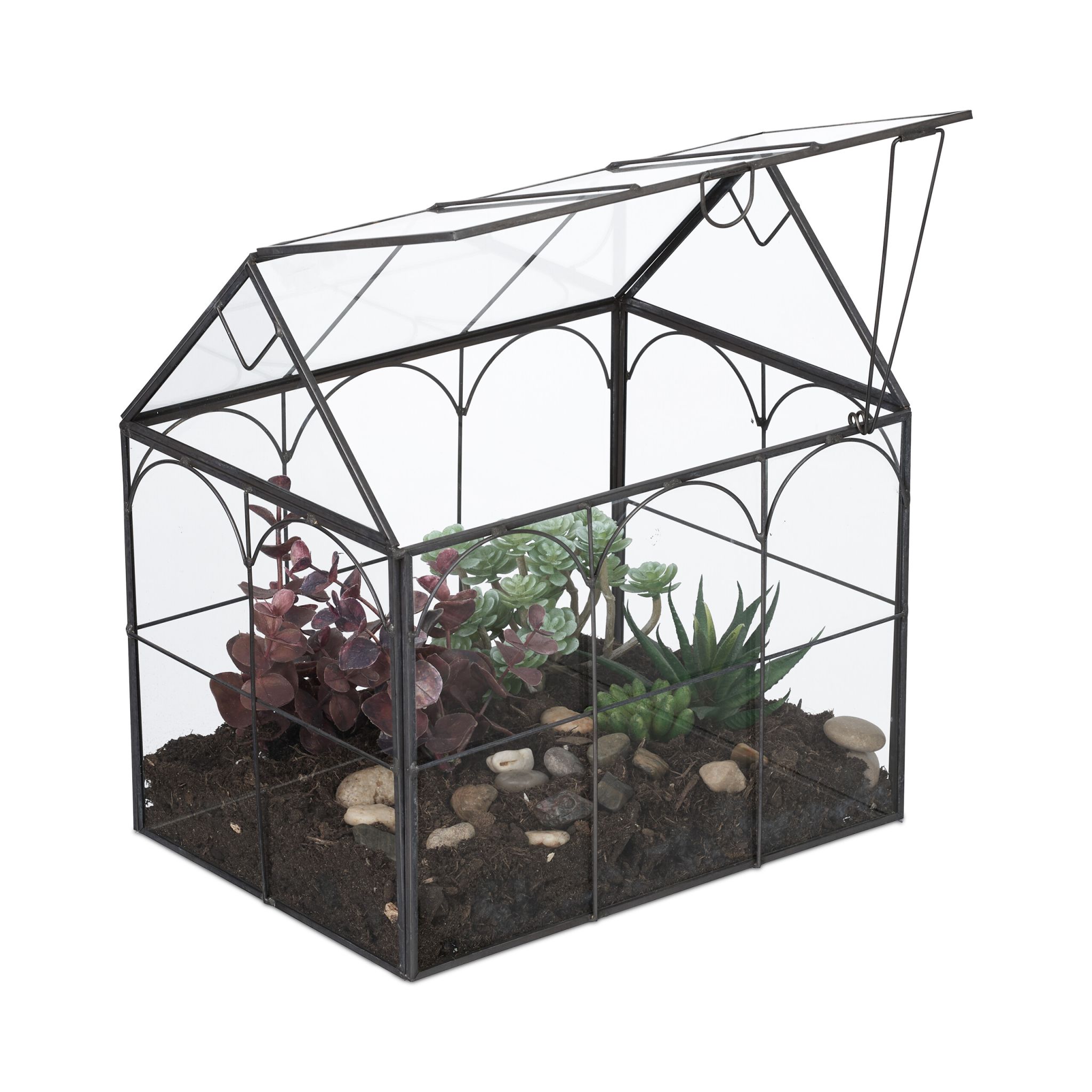 Pflanzenterrarium Glas Hausform Schwarz-Transparent