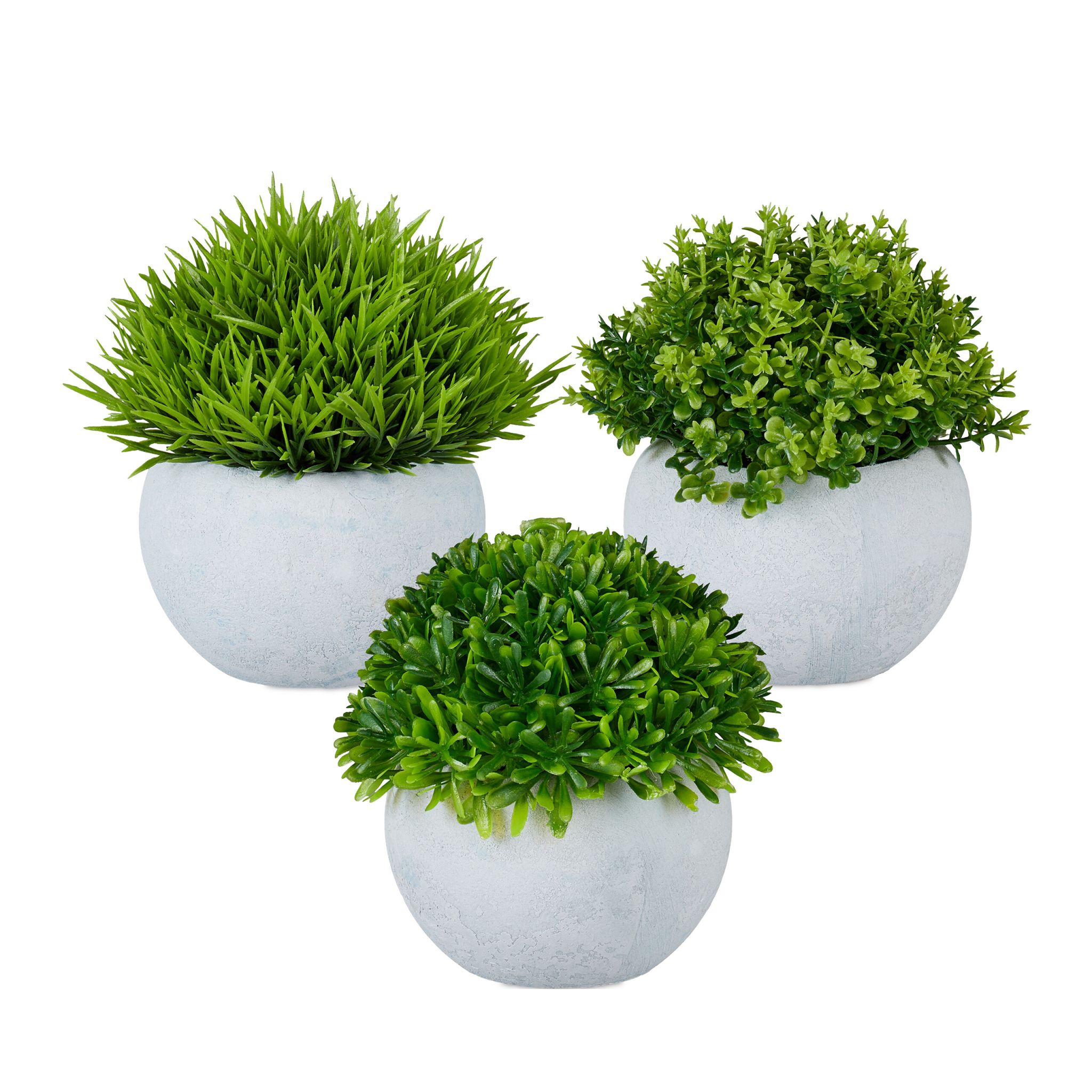 Kunstpflanzen Topf 3er-Set Grün-Grau