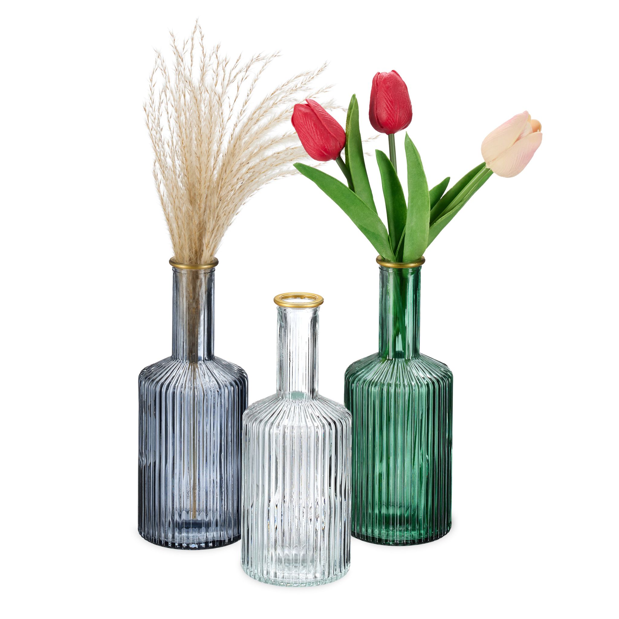 Vasen 3er-Set Blau-Grün-Transparent