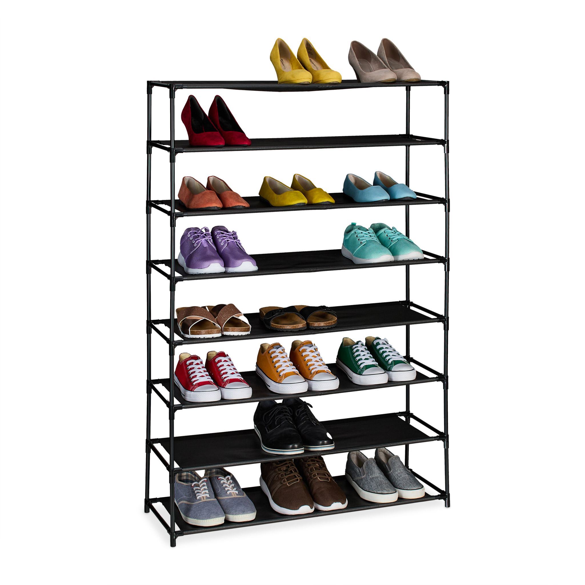 Schuhregal mit Stoffebenen Schwarz