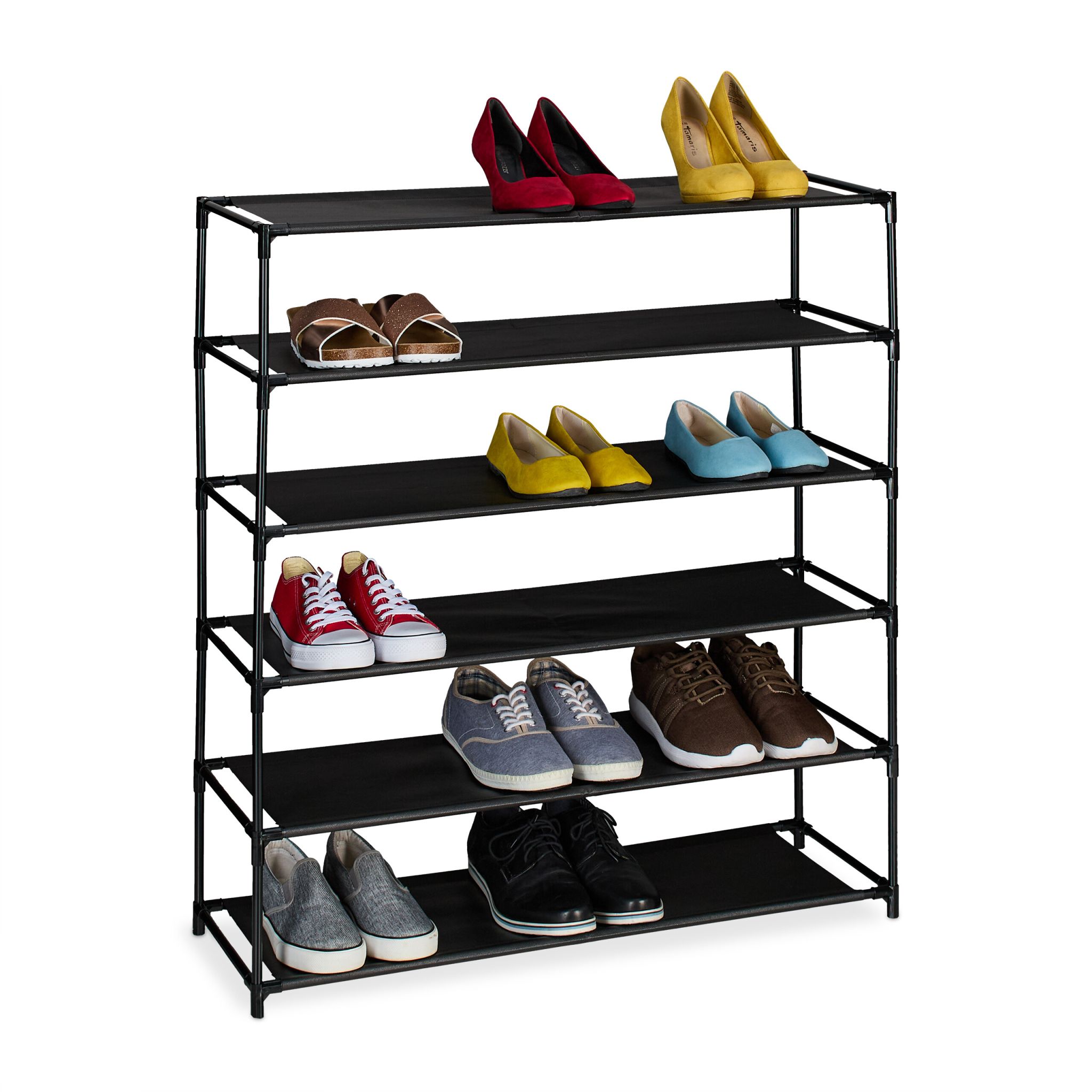 Schuhregal mit Stoffebenen Schwarz