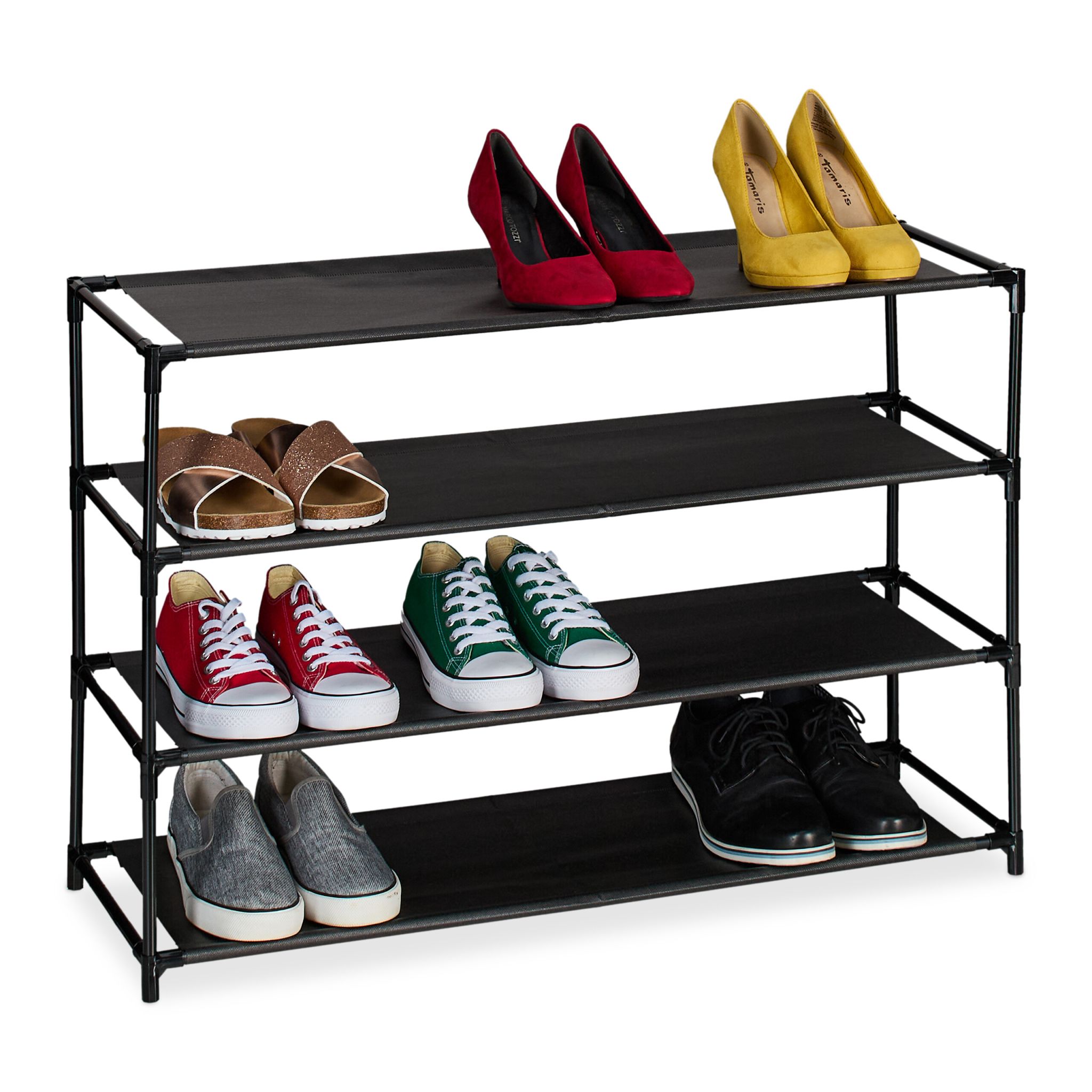 Schuhregal mit Stoffebenen Schwarz