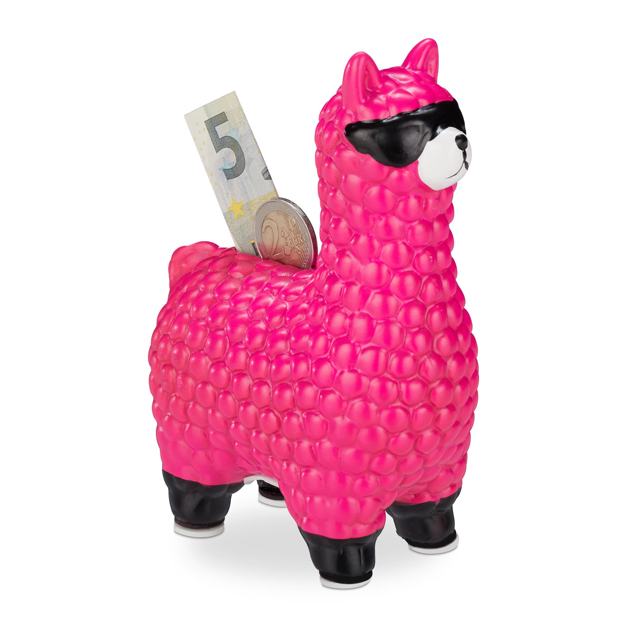 Spardose Lama mit Sonnenbrille Weiss-Pink-Schwarz