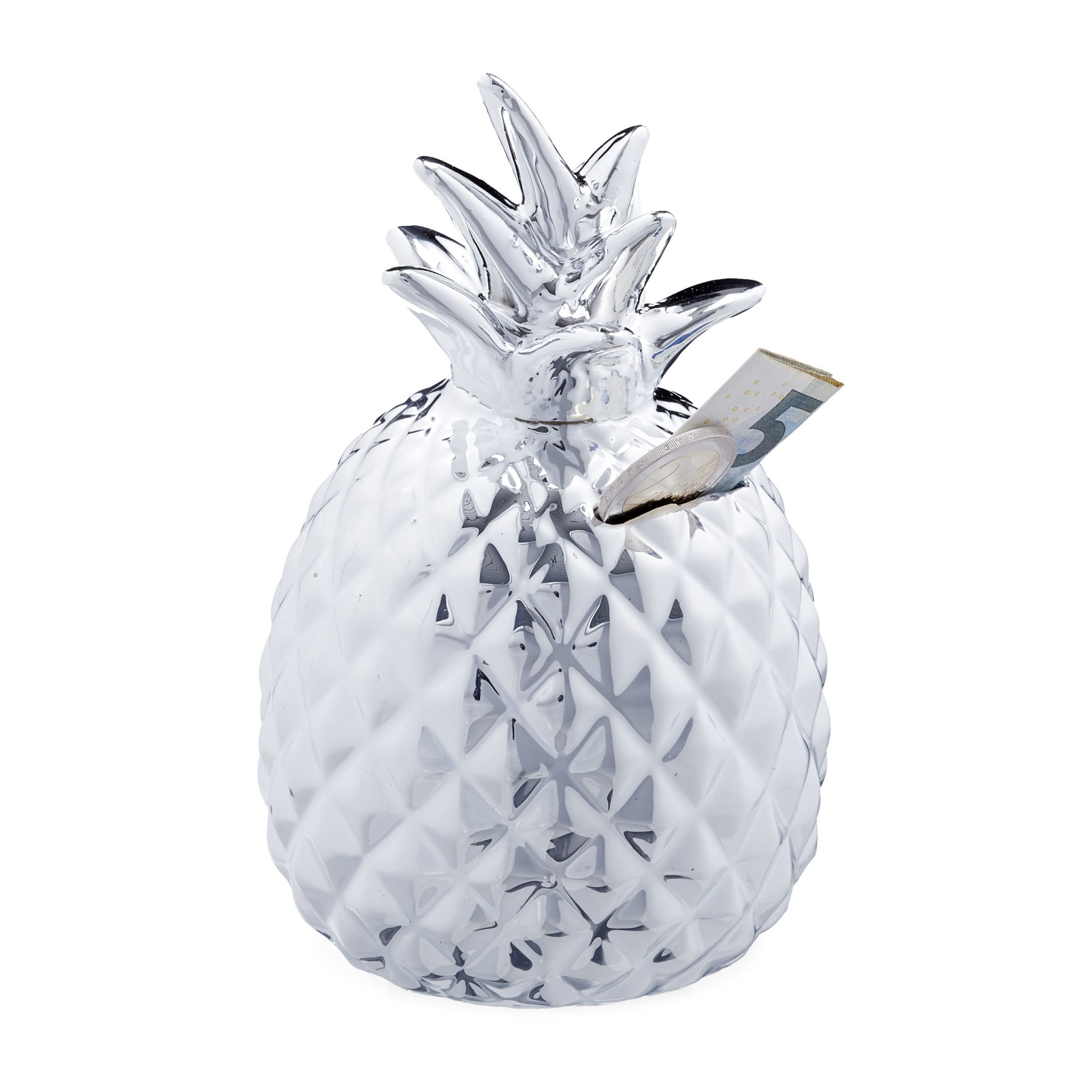 Spardose Ananas in Silber Silber