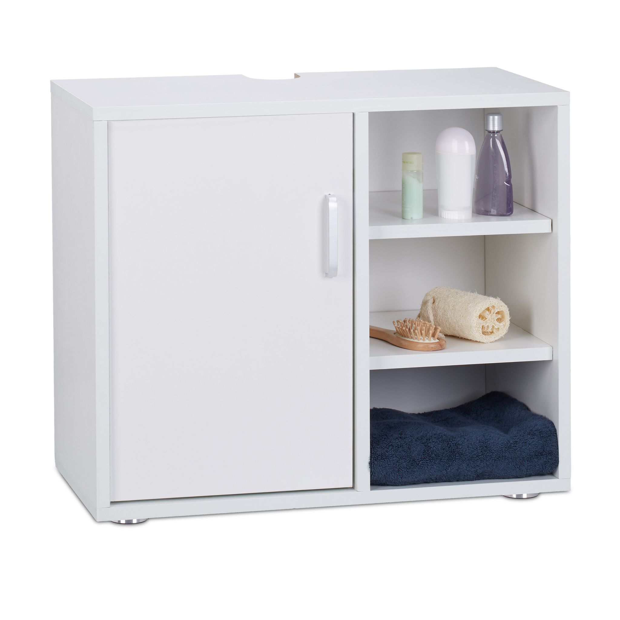 Waschbeckenunterschrank 4 Fächer Weiss-Silber