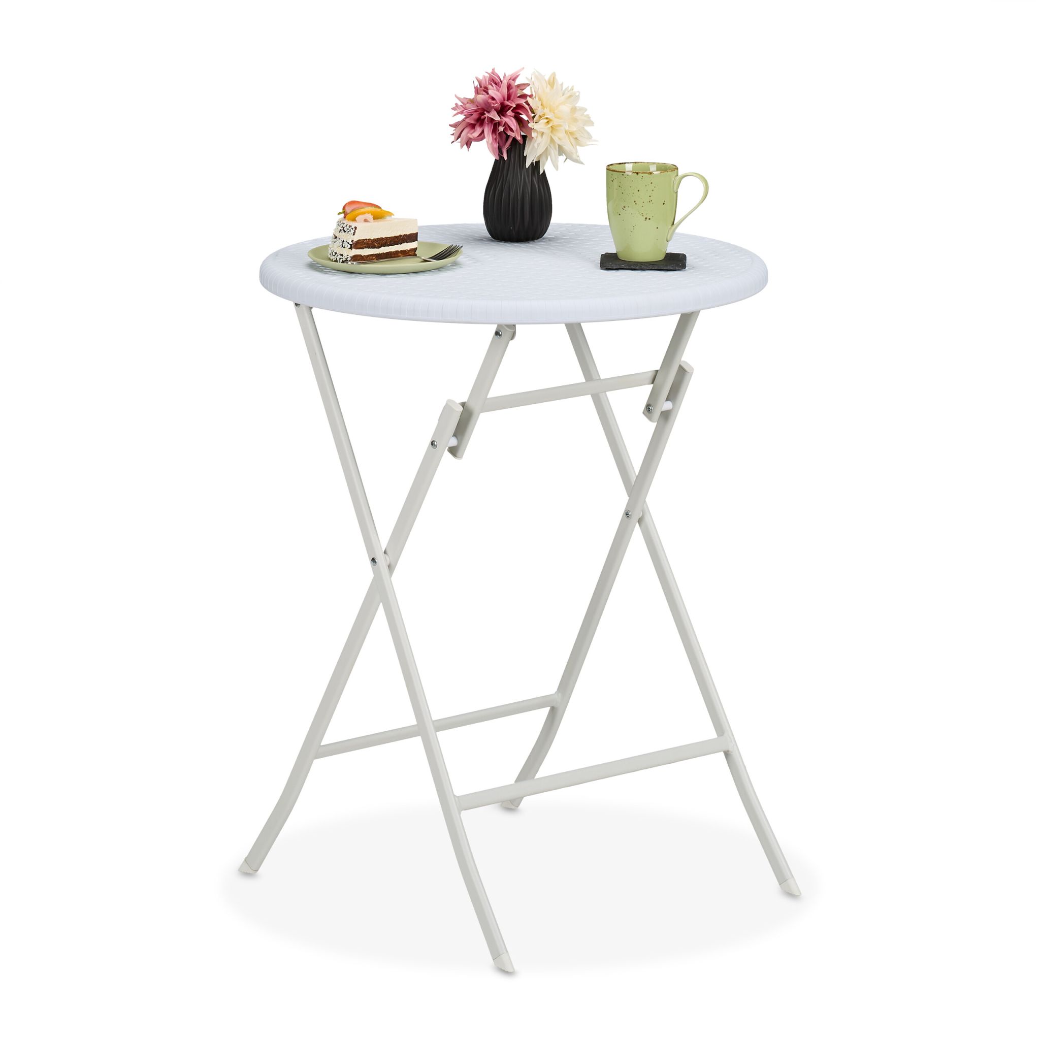 Runder Gartentisch in Rattan-Optik Weiss